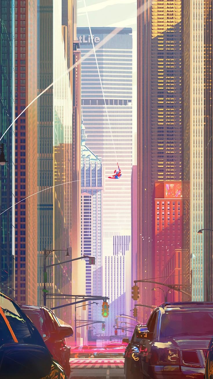 736x1308 Spiderman City Buildings 4k Mobile Wallpaper (iPhone Android Samsung Pixel Xiaomi) 4K. Marvel spiderman art