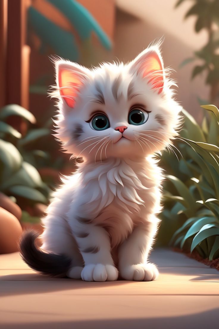 736x1104 Cute cat art drawing, pets AI art, cute kitten art