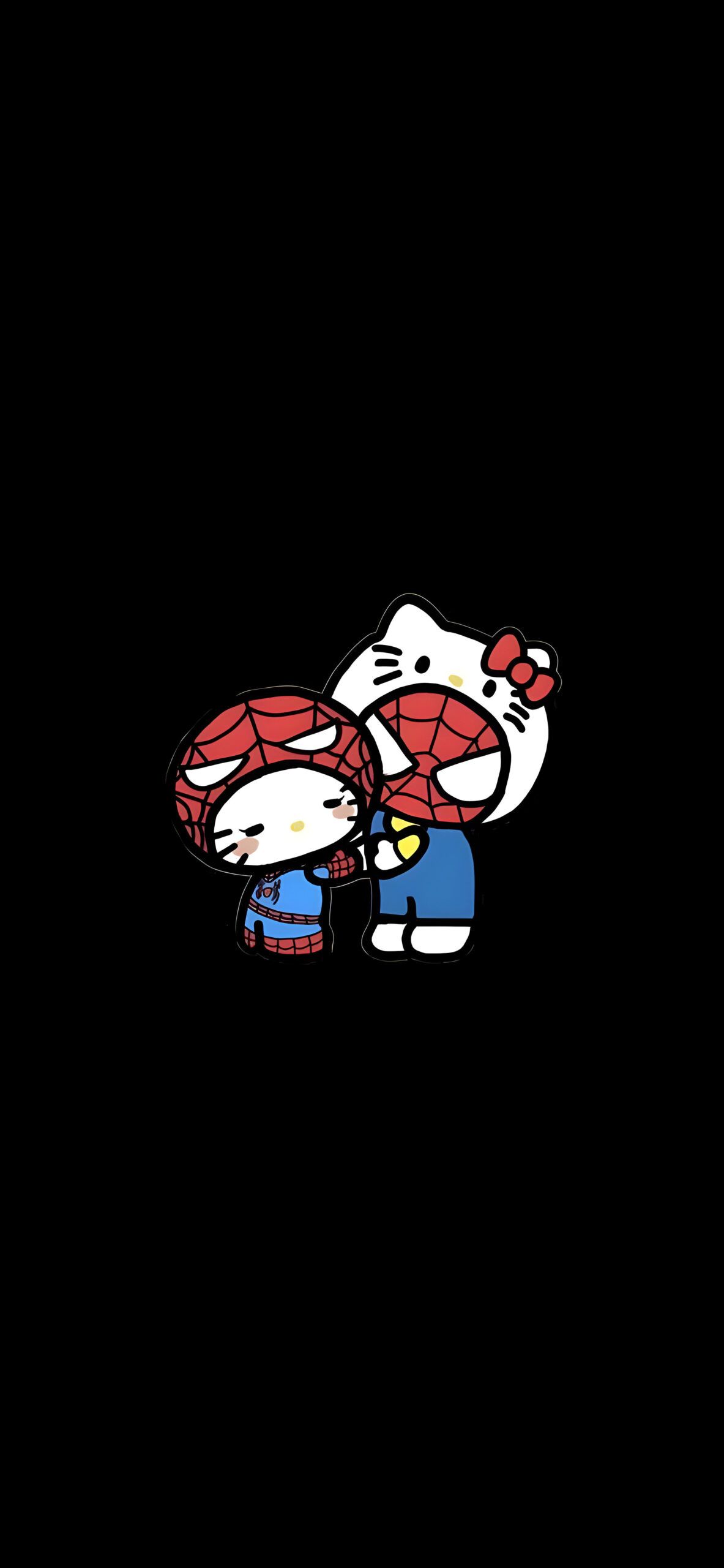 1183x2560 Cute Hello Kitty Spiderman Cosplay Wallpaper