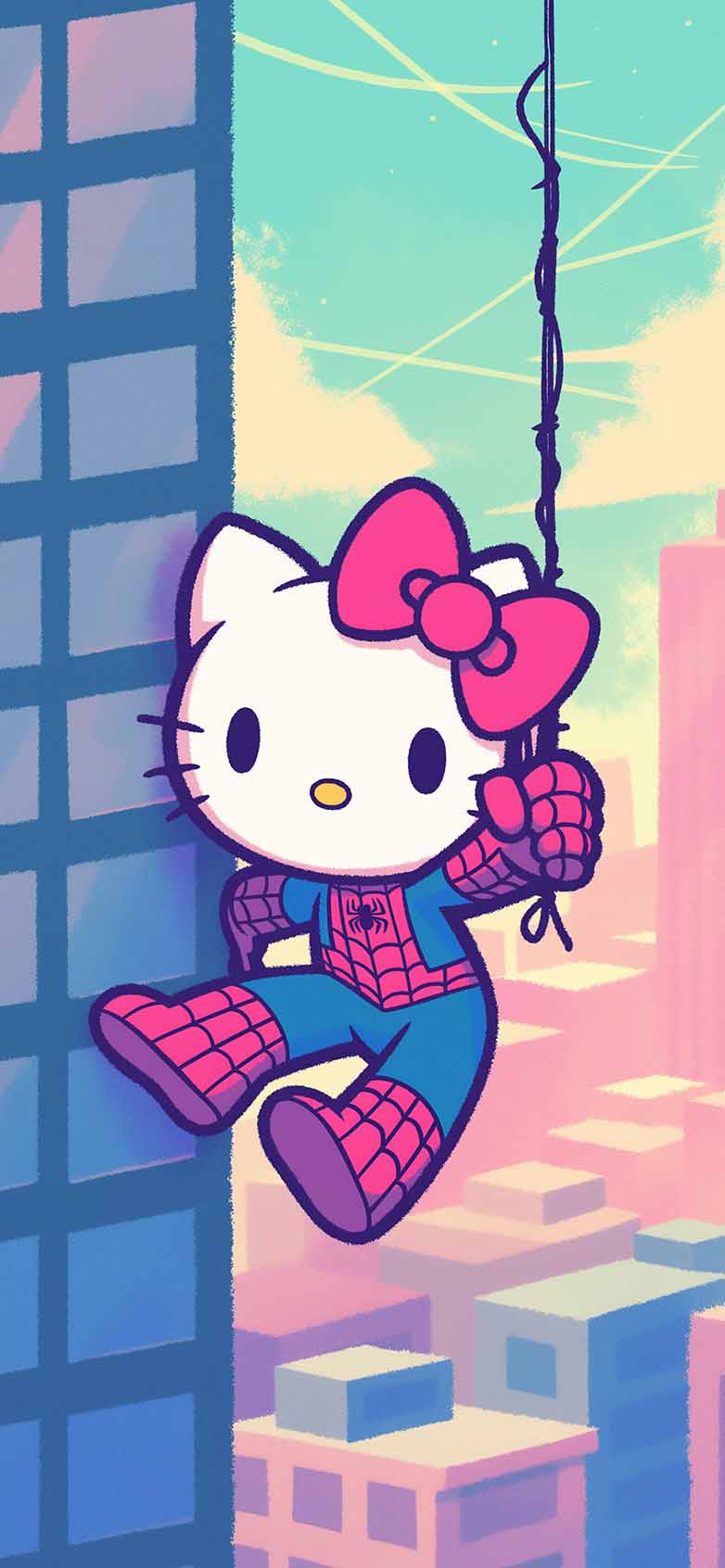 782x1692 Hello Kitty X Spider Man Kawaii Crossover Wallpaper IPhone HD
