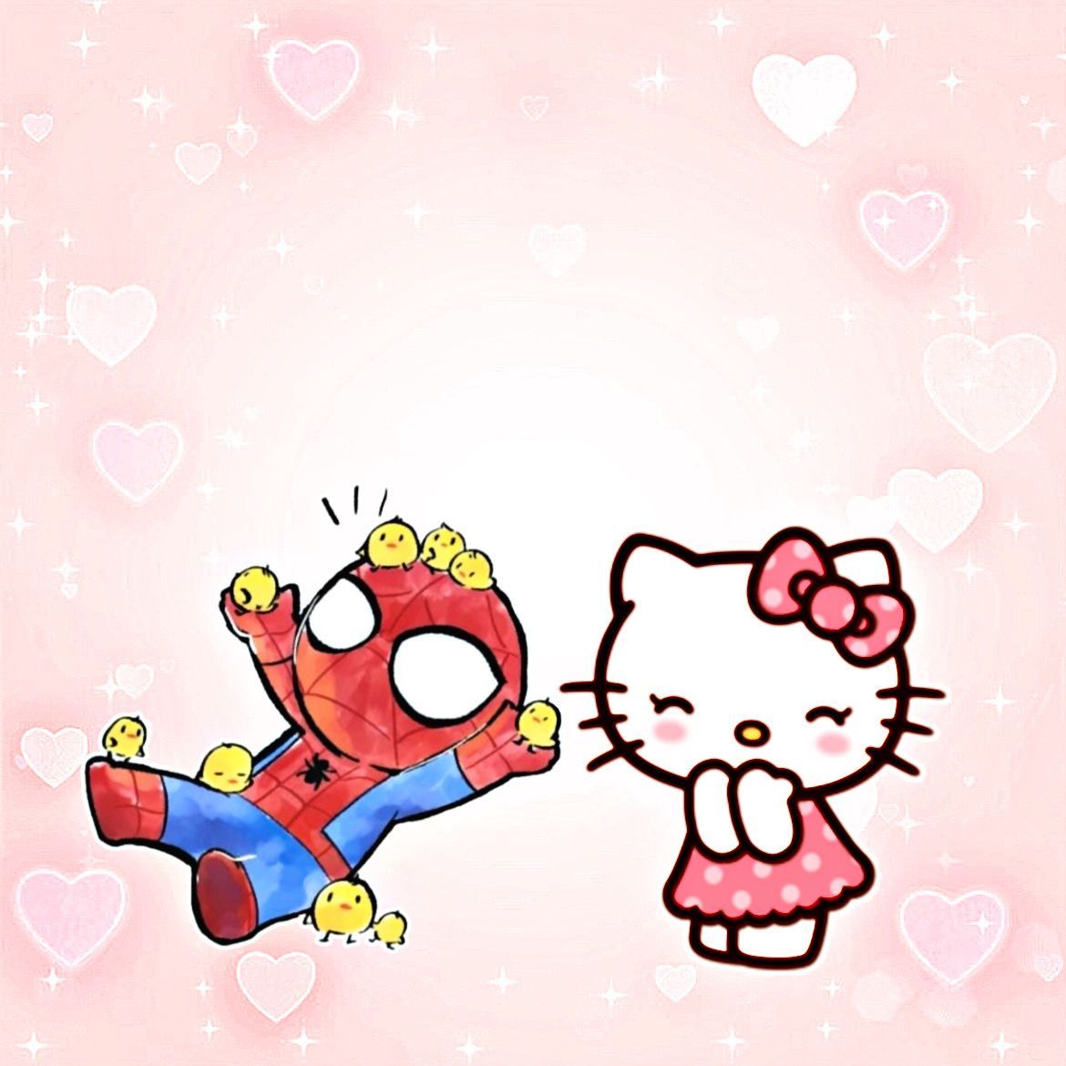 1170x1170 Spider Man And Hello Kitty Aesthetic Wallpaper