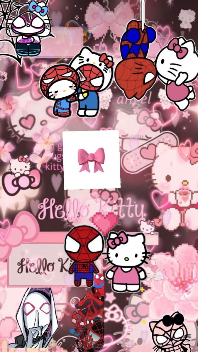 675x1200 Spider man and hello kitty. Pink wallpaper hello kitty, Pink hello kitty wallpaper iphone, Hello kitty halloween wallpaper