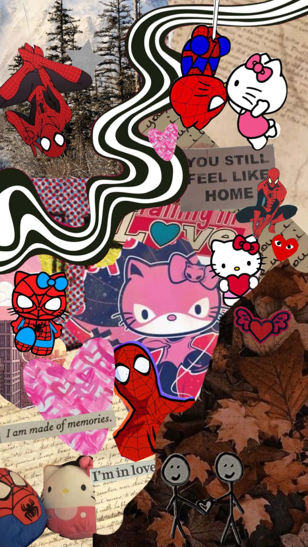1080x1920 Hello Kitty And Spiderman Wallpaper