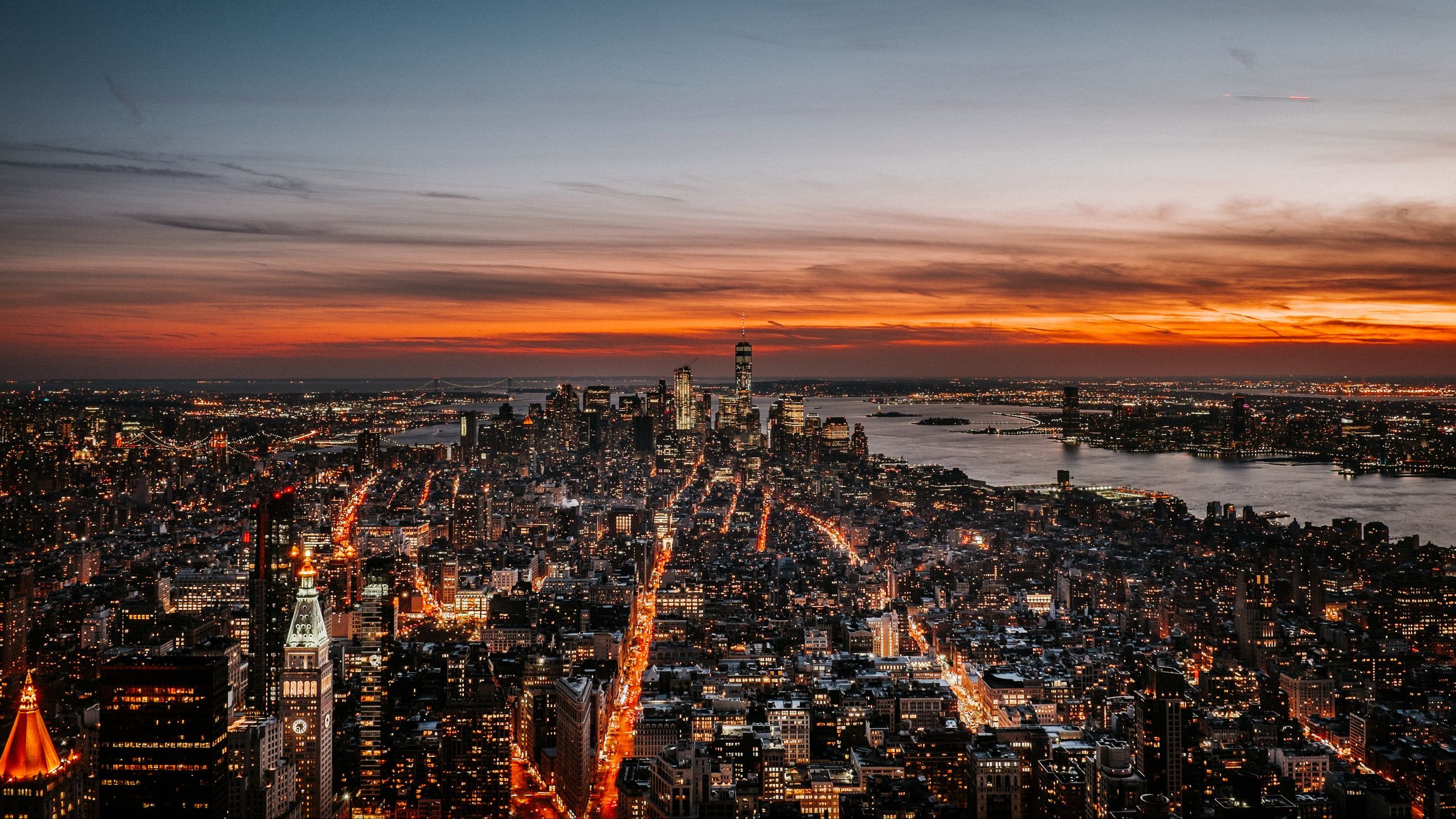 2560x1440 Download wallpaper 2560x1440 new york, night city, skyline, sky, dusk, sunset widescreen 16:9 HD background