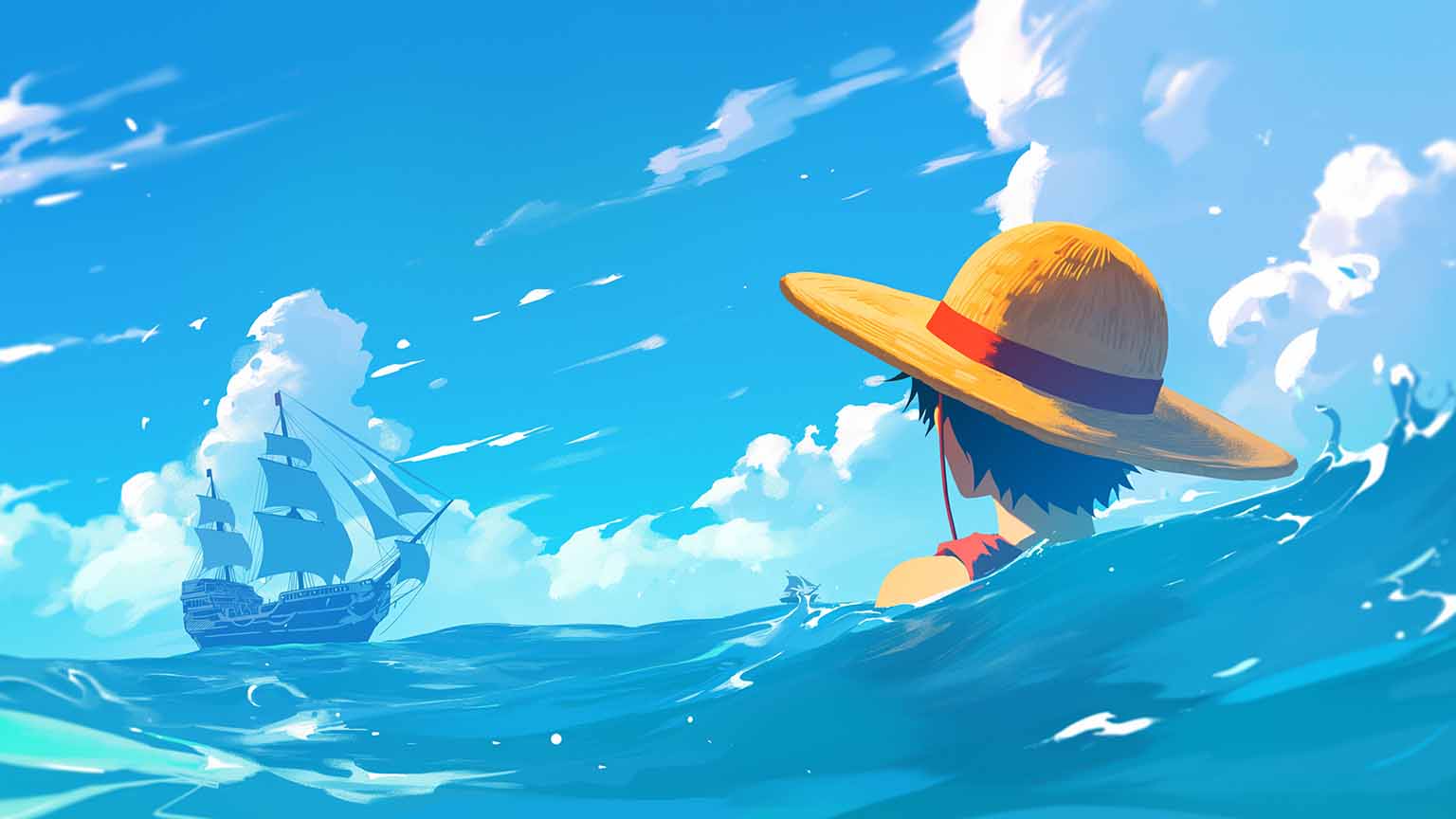 1536x864 One Piece Monkey D. Luffy Peaceful Sea Desktop Wallpaper in 4K