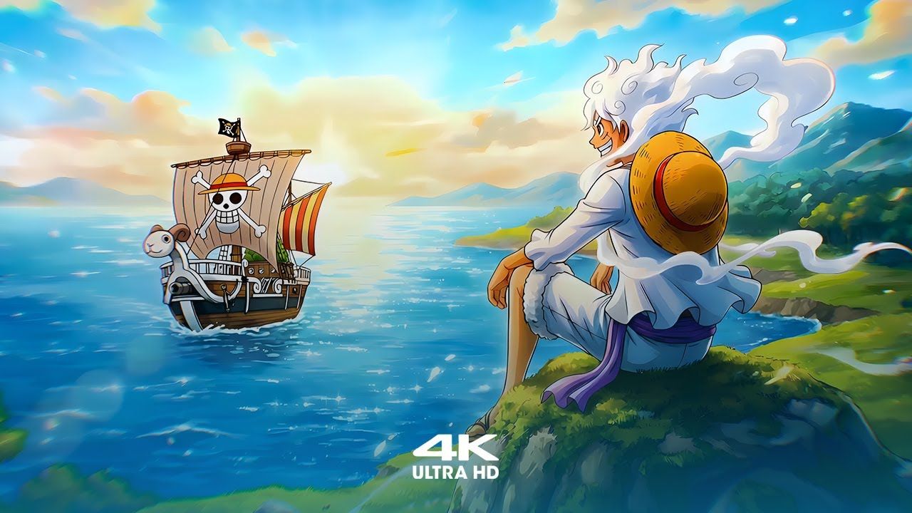 1280x720 Monkey D. Luffy Gear 5 Watching the Thousand Sunny. One Piece 4K Live Wallpaper + Screensaver