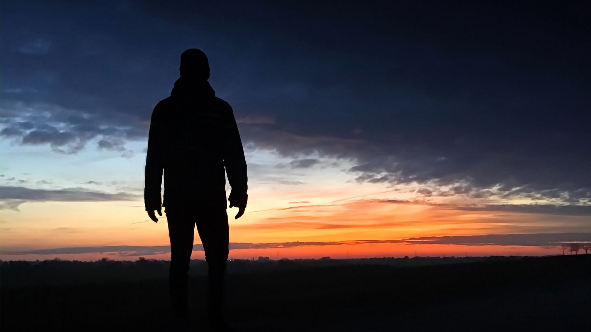 1920x1080 Download wallpaper 1920x1080 man, silhouette, loneliness, alone, sunset full hd, hdtv, fhd, 1080p HD background