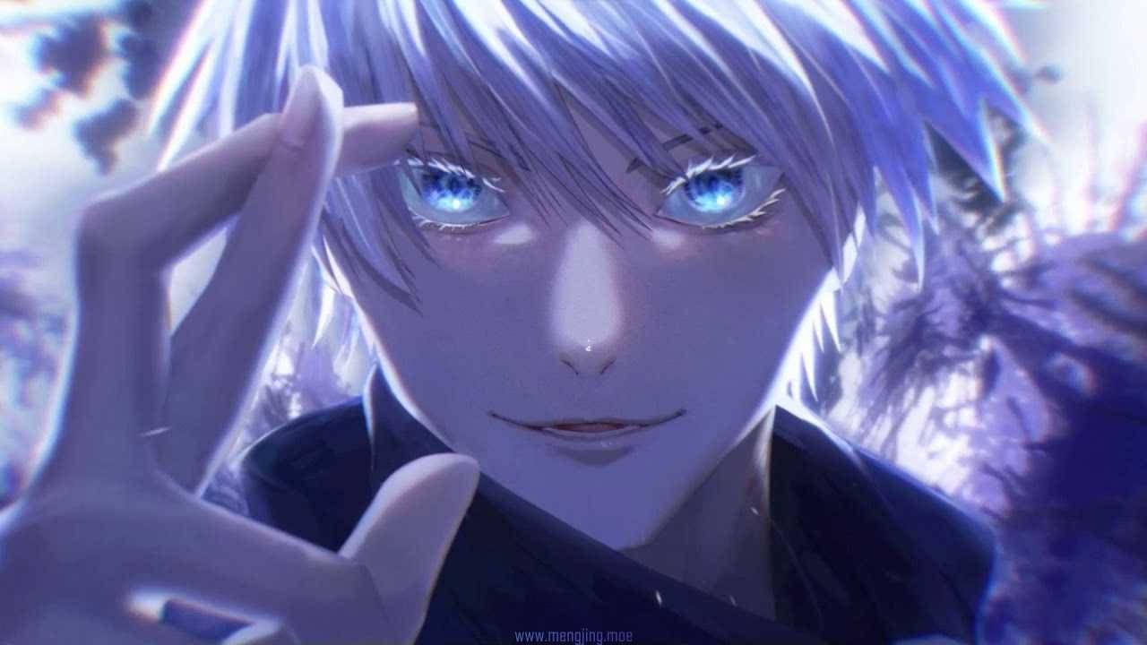 1280x720 Download Gojo Sataru Infinite Void Pose With Glowing Eyes Wallpaper