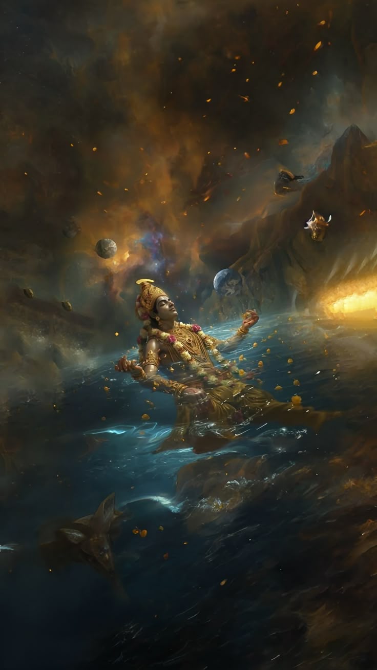 736x1308 Lord Vishnu in cosmic ocean wallpaper