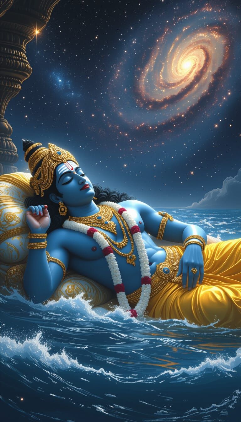 768x1344 Vishnu Sleeping on Sheshnaag in Cosmic Ocean