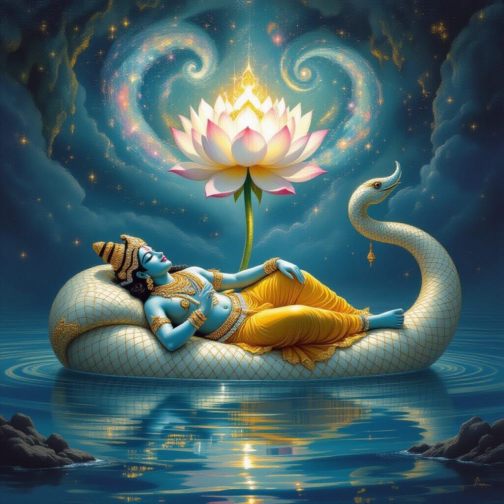 1024x1024 Vishnu On Ananta Shesha In Cosmic Ocean