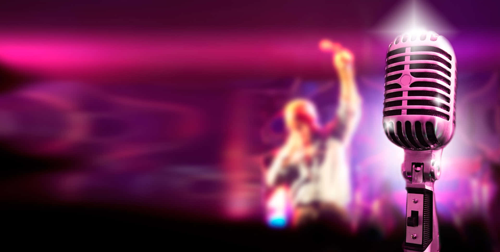 1920x968 Download Karaoke Microphone Against Blurred Background
