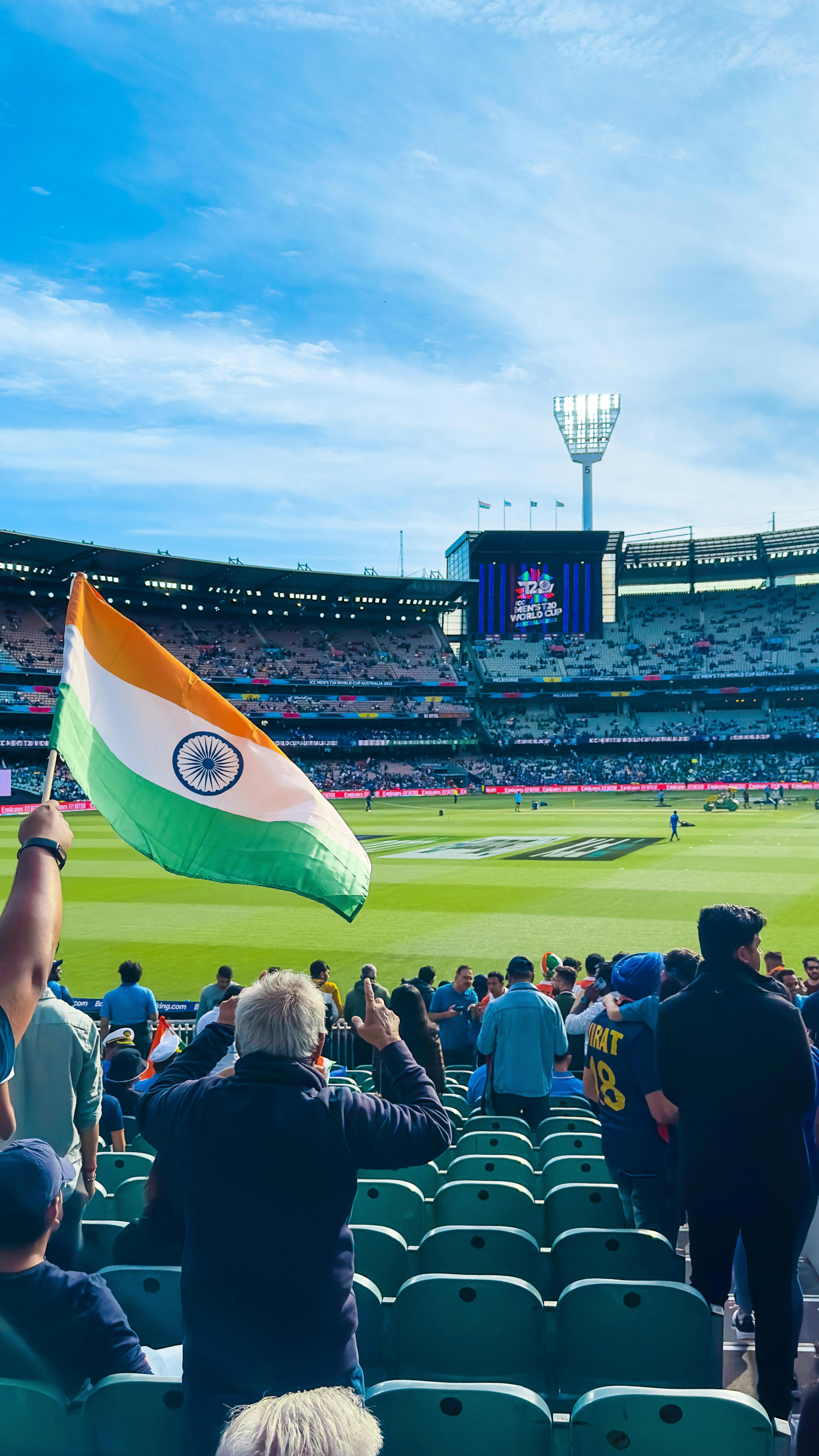 4004x7119 Fans with Flag of India in the Stands of the Melbourne Cricket Ground · Free