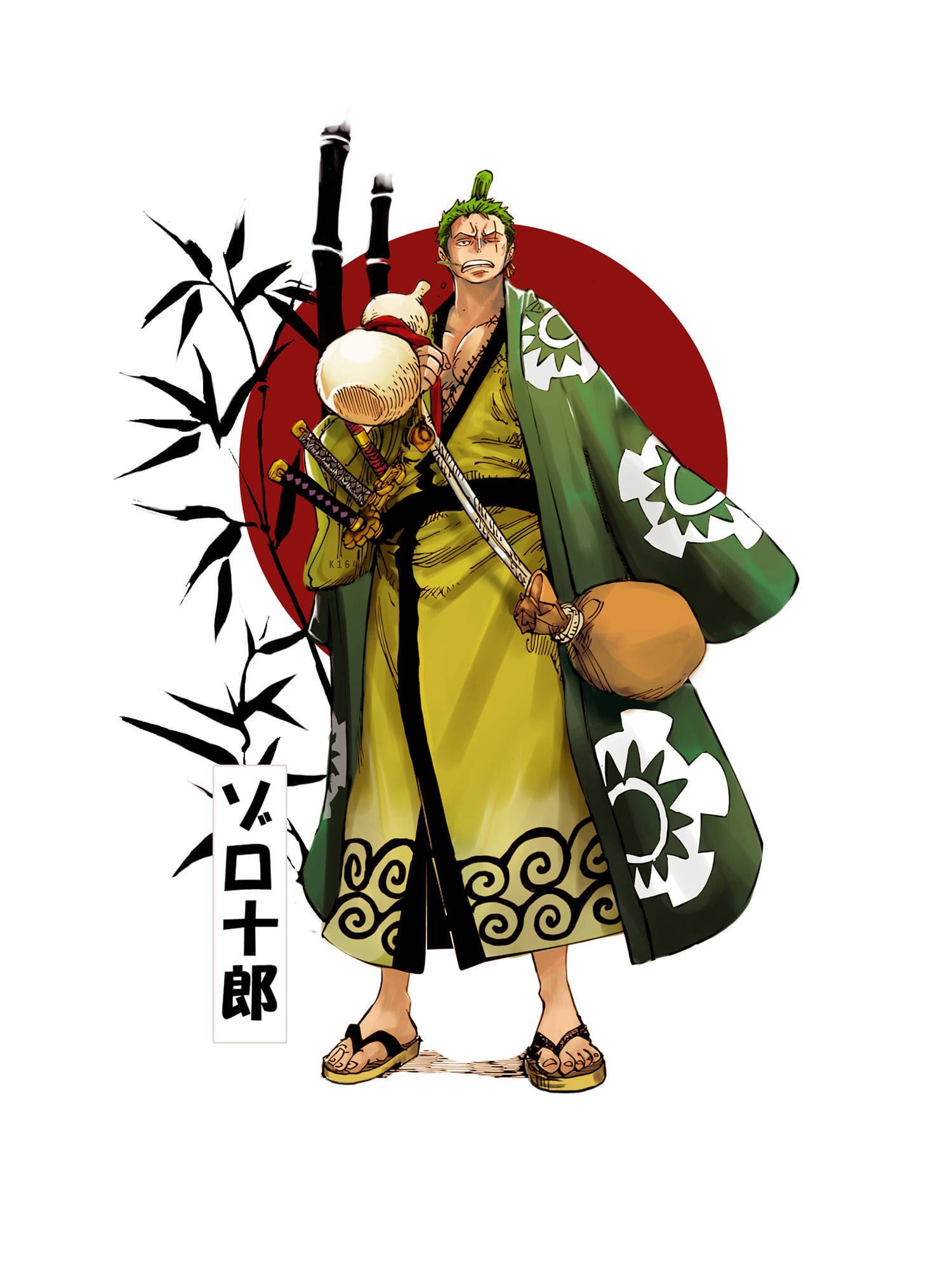 1500x2000 Download Minimalist Anime Zoro PFP Wearing Kimono Wallpaper