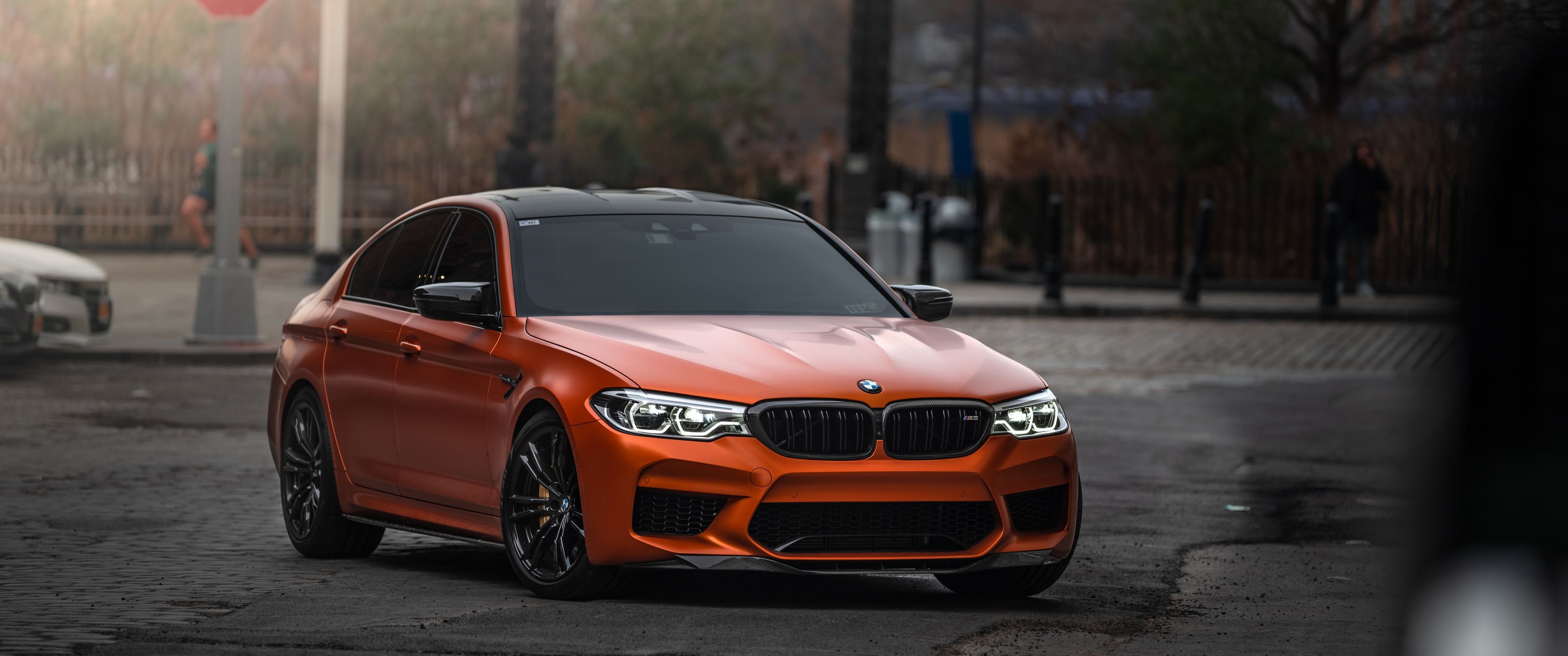 3440x1440 Download BMW M Front View, Orange Wallpaper in 3440x1440 Resolution