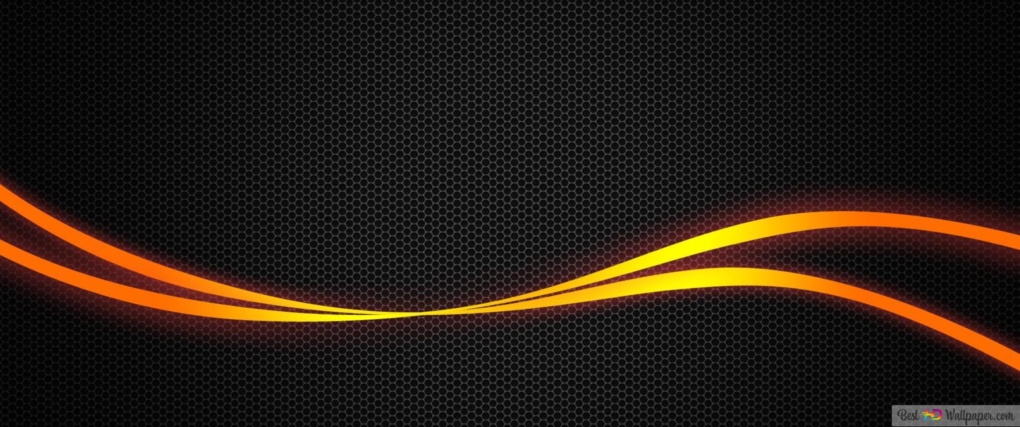 3440x1440 Orange waves on hexagon pattern 4K wallpaper download