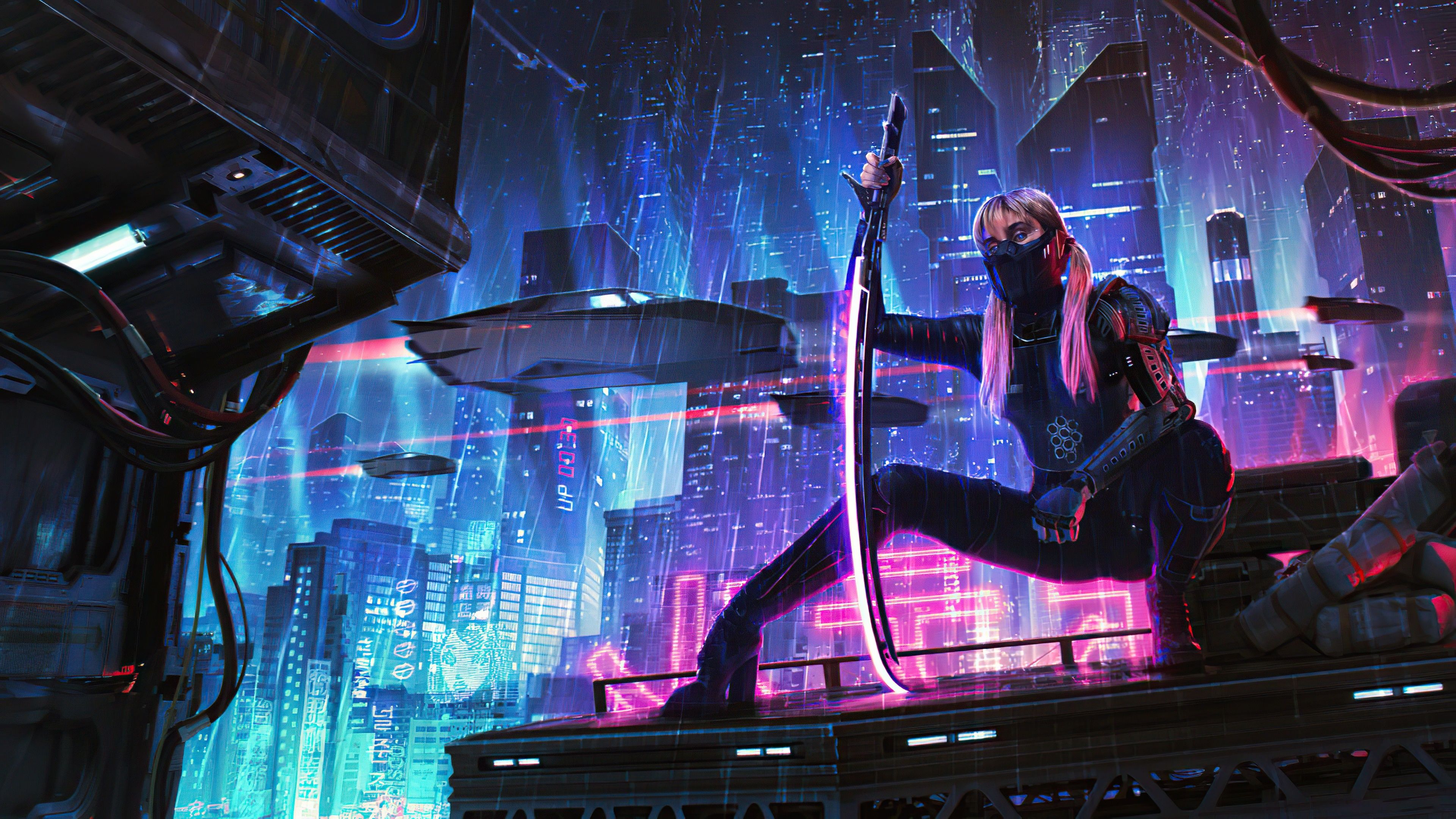 3840x2160 Neon Cyberpunk Assassin