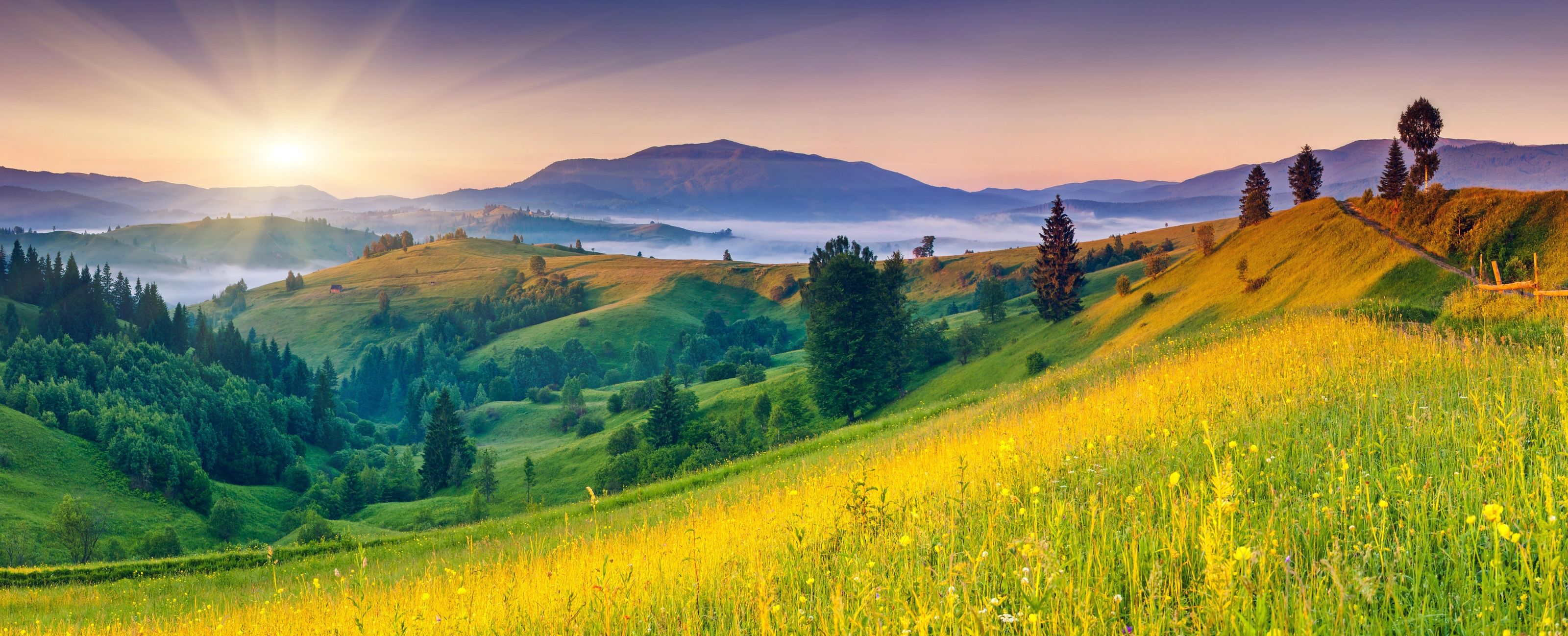 3200x1298 Majestic Sunset In The Mountains Landscape Wall Mural