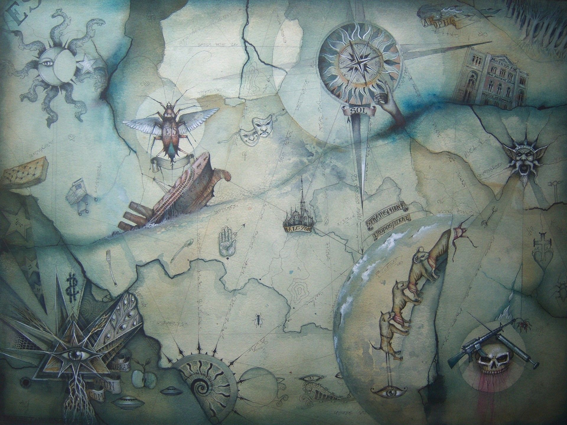 1920x1440 Wallpaper ship, map, beetle, compass, triangle, enter shikari for mobile and desktop, section музыка, resolution 1920x1440