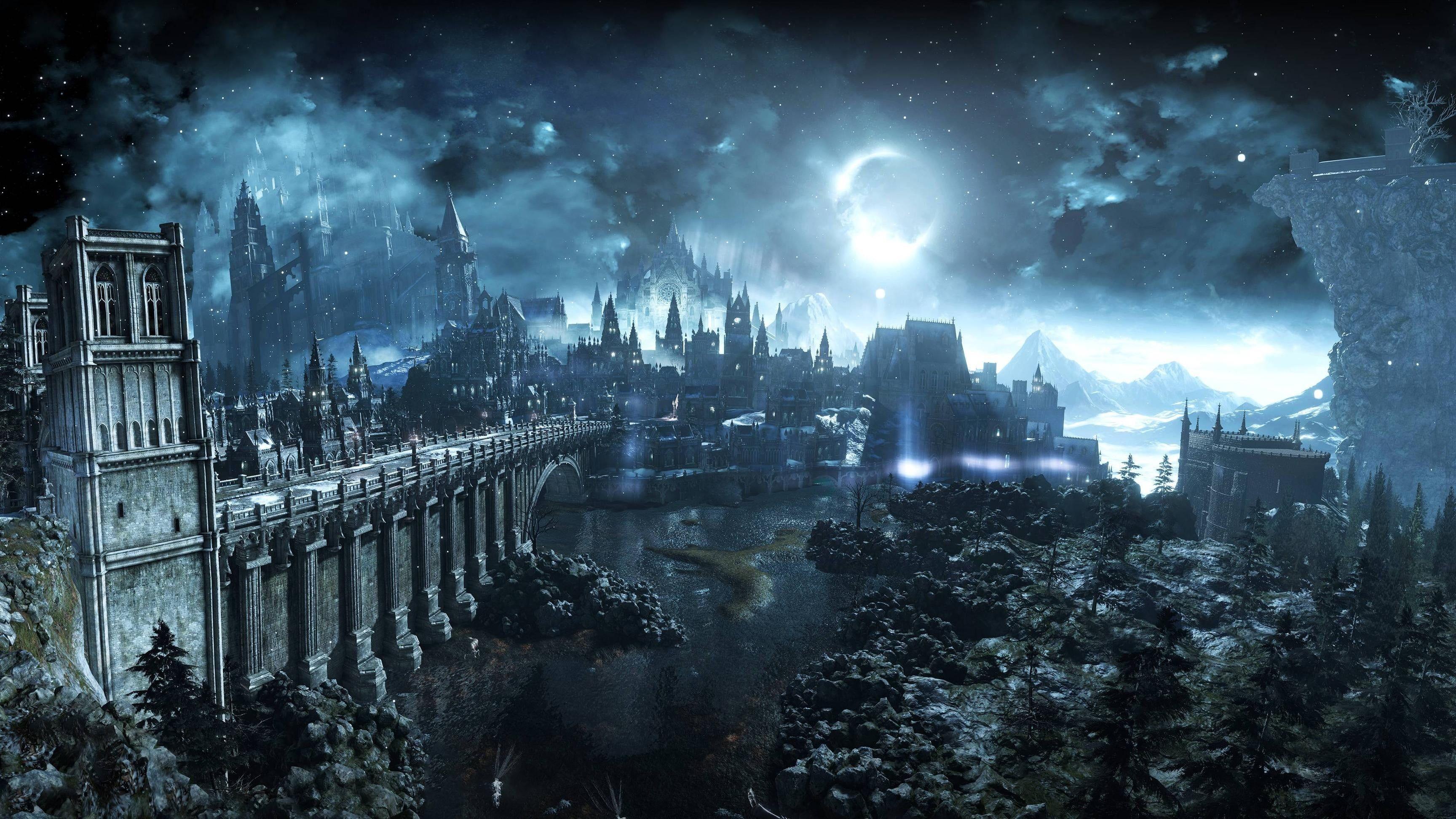 3456x1944 Lâu đài trong suốt hình nền trăng tròn, Dark Souls III, trò chơi điện tử HD