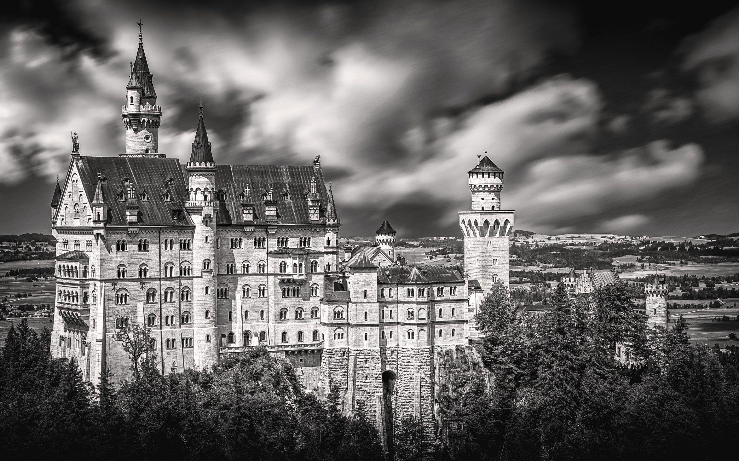 Hình nền HD 2560x1600 Lâu đài Neuschwanstein (Đen & Trắng)