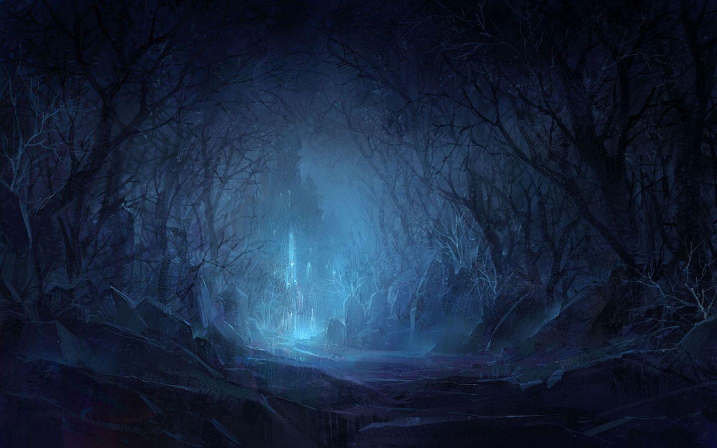 Hình nền 1440x900 Fantasy - Forest Castle.  Rừng tưởng tượng, Rừng đêm