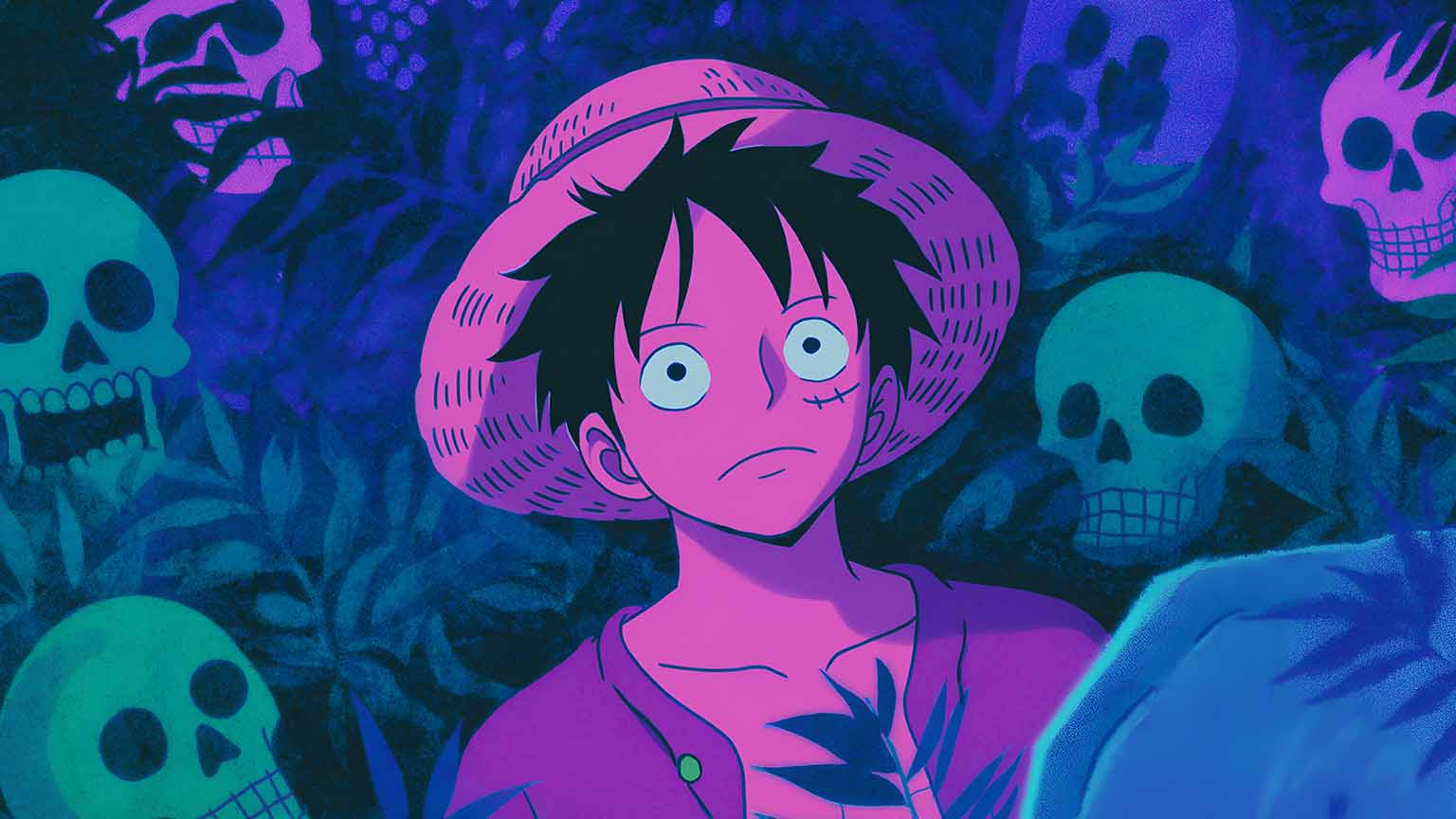 1536x864 Free One Piece Luffy Spooky Jungle Skulls Desktop Wallpaper