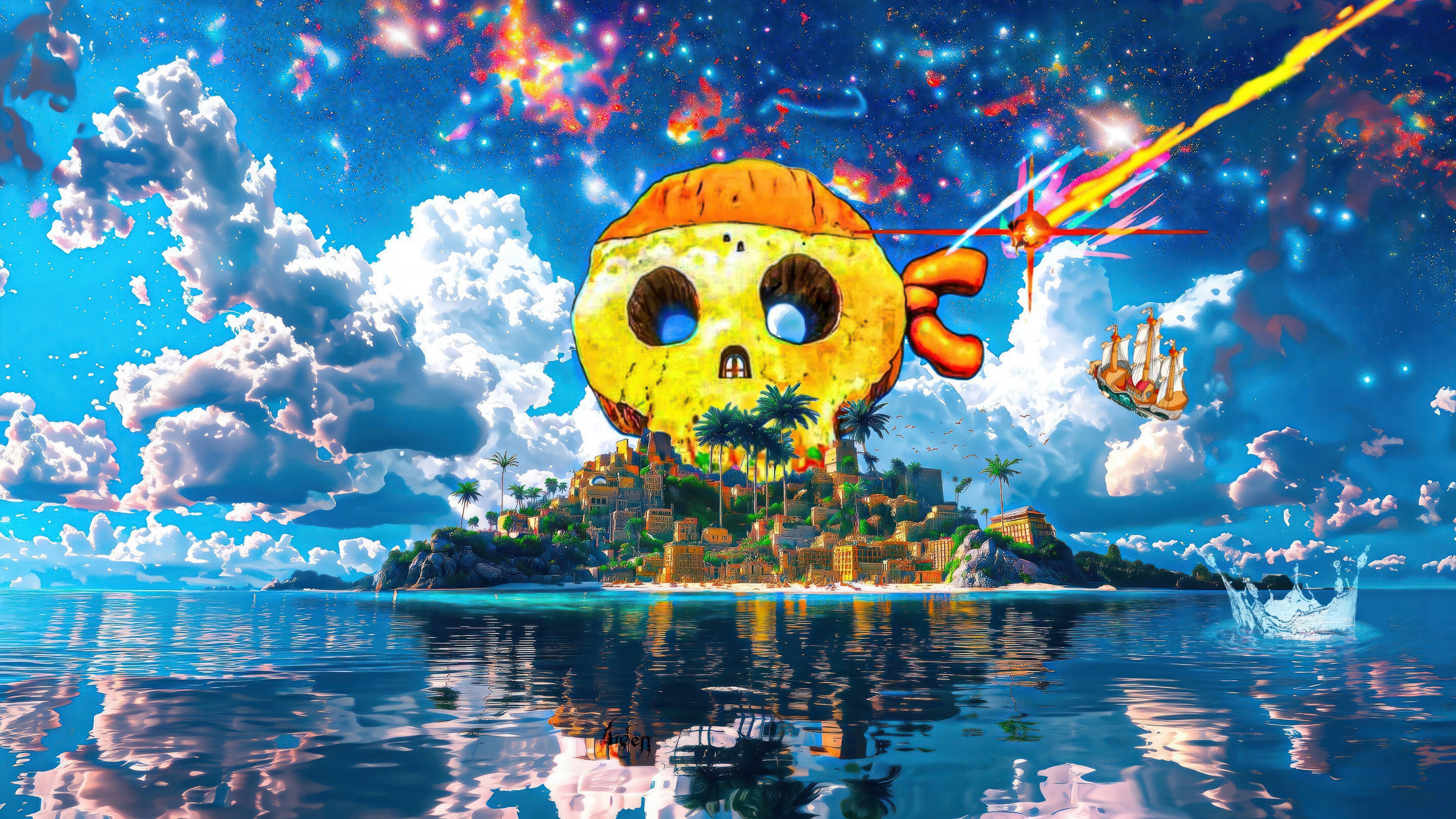 3840x2160 One Piece Skull Pirate Island Wallpaper 4K HD PC a