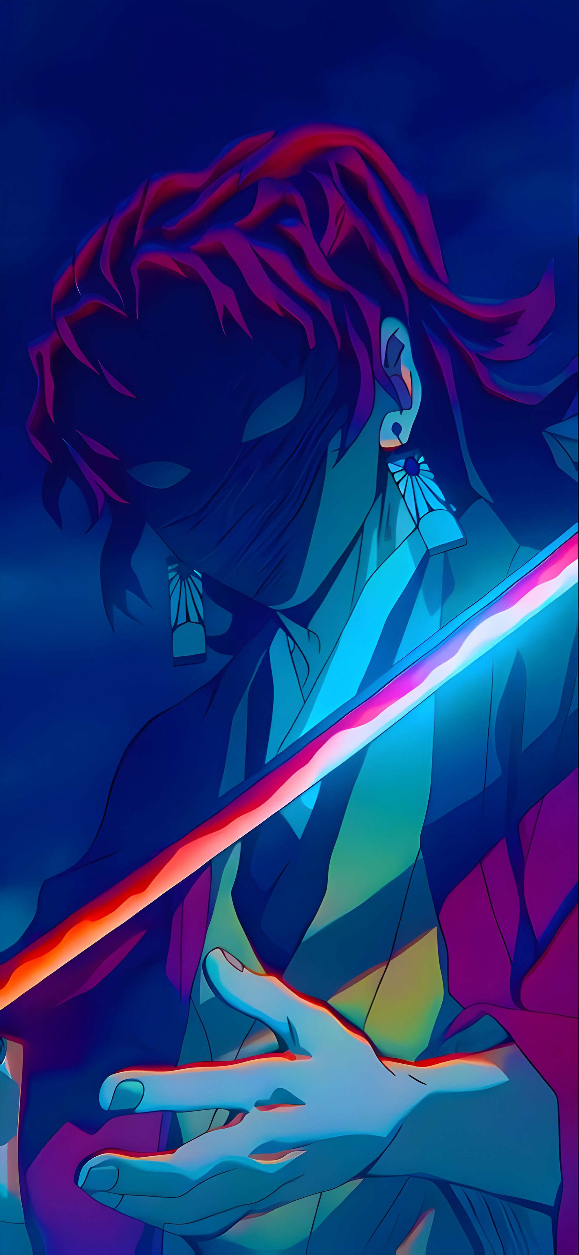 2000x4329 Yoriichi Tsugikuni Neon Blade Wallpaper HD Wallpaper