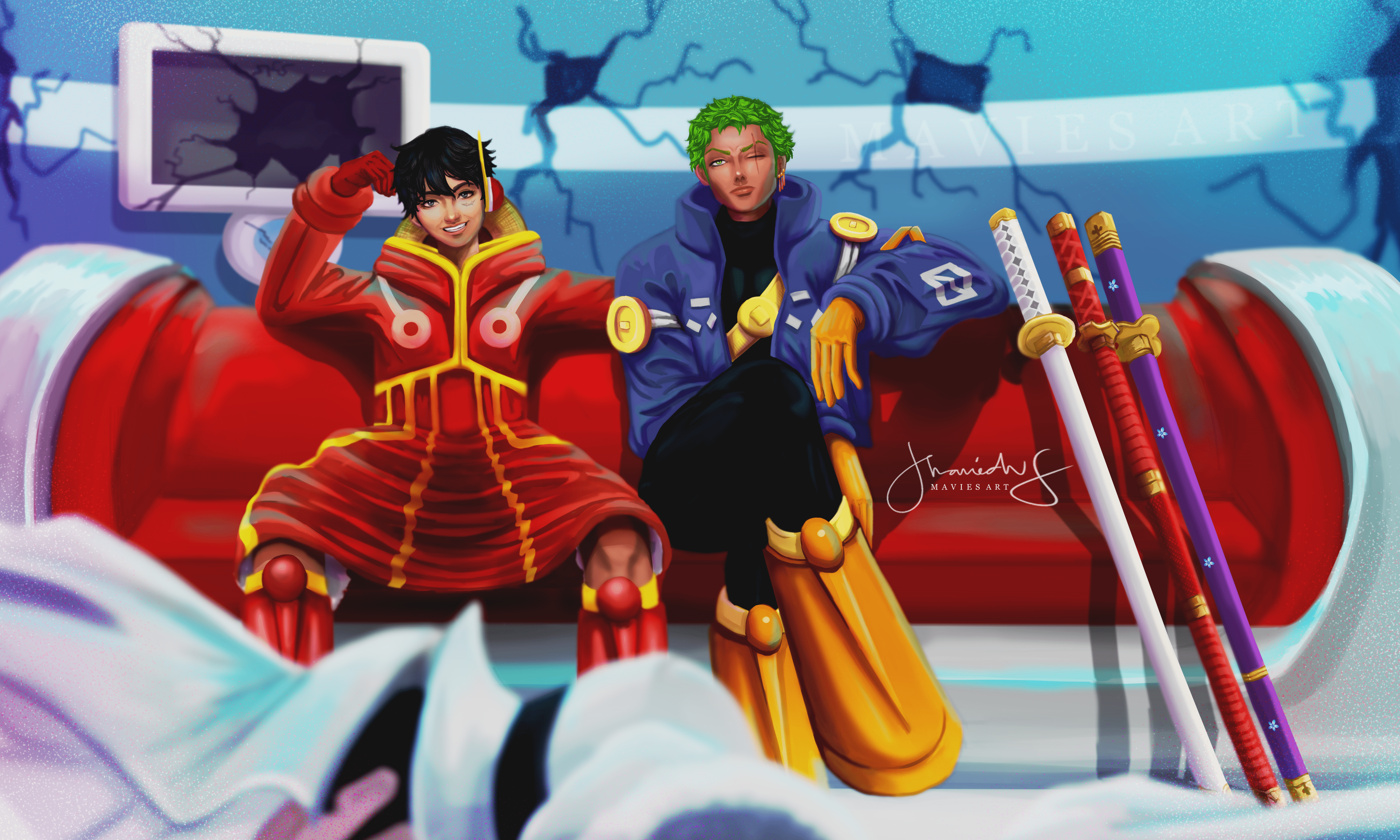 5000x3000 Luffy and Zoro at Egg Head Arc. IG: mavies__art