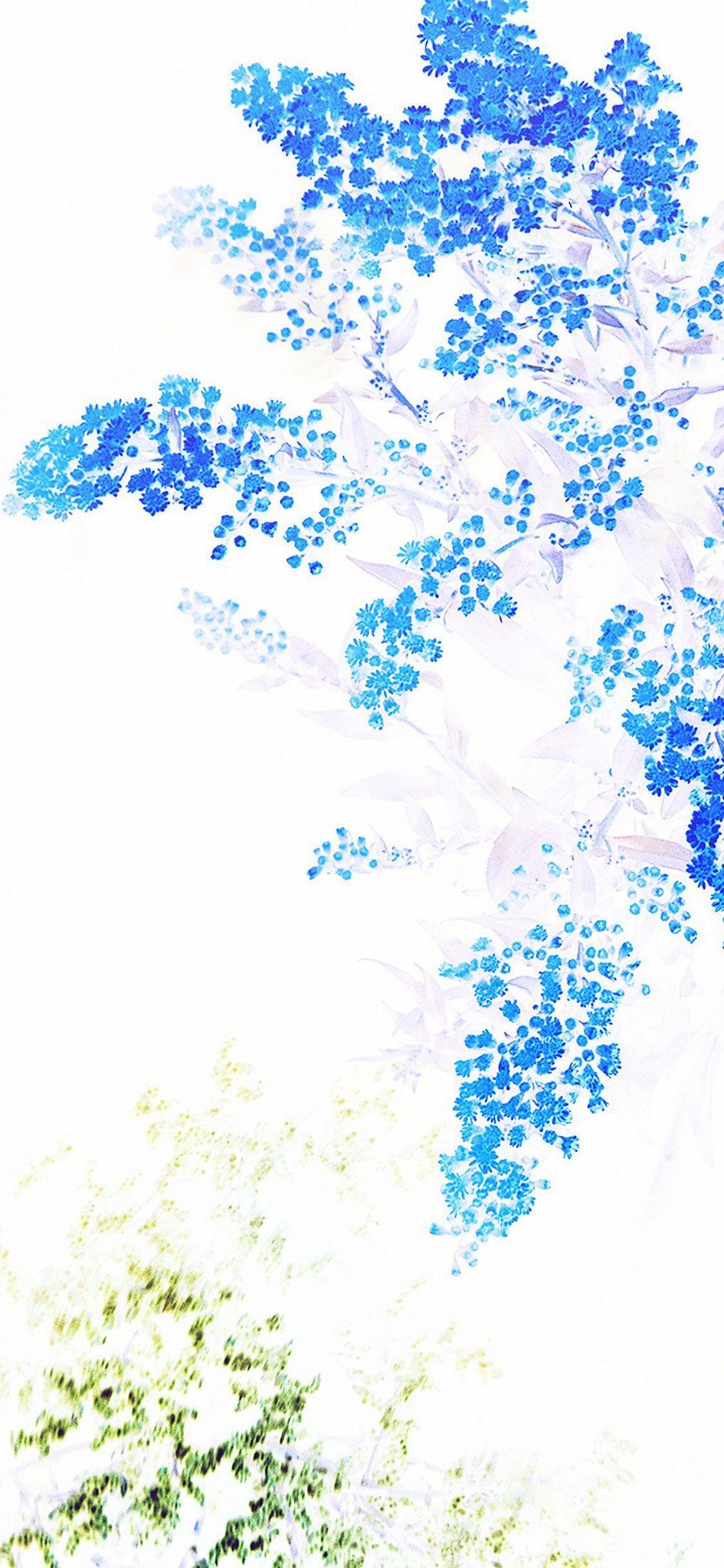 1125x2436 Blue Wallpaper with White Flowers