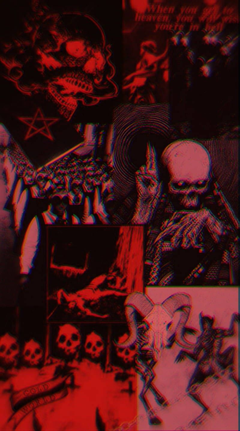 800x1434 Download Grunge Emo Aesthetic Red Skeletons Wallpaper