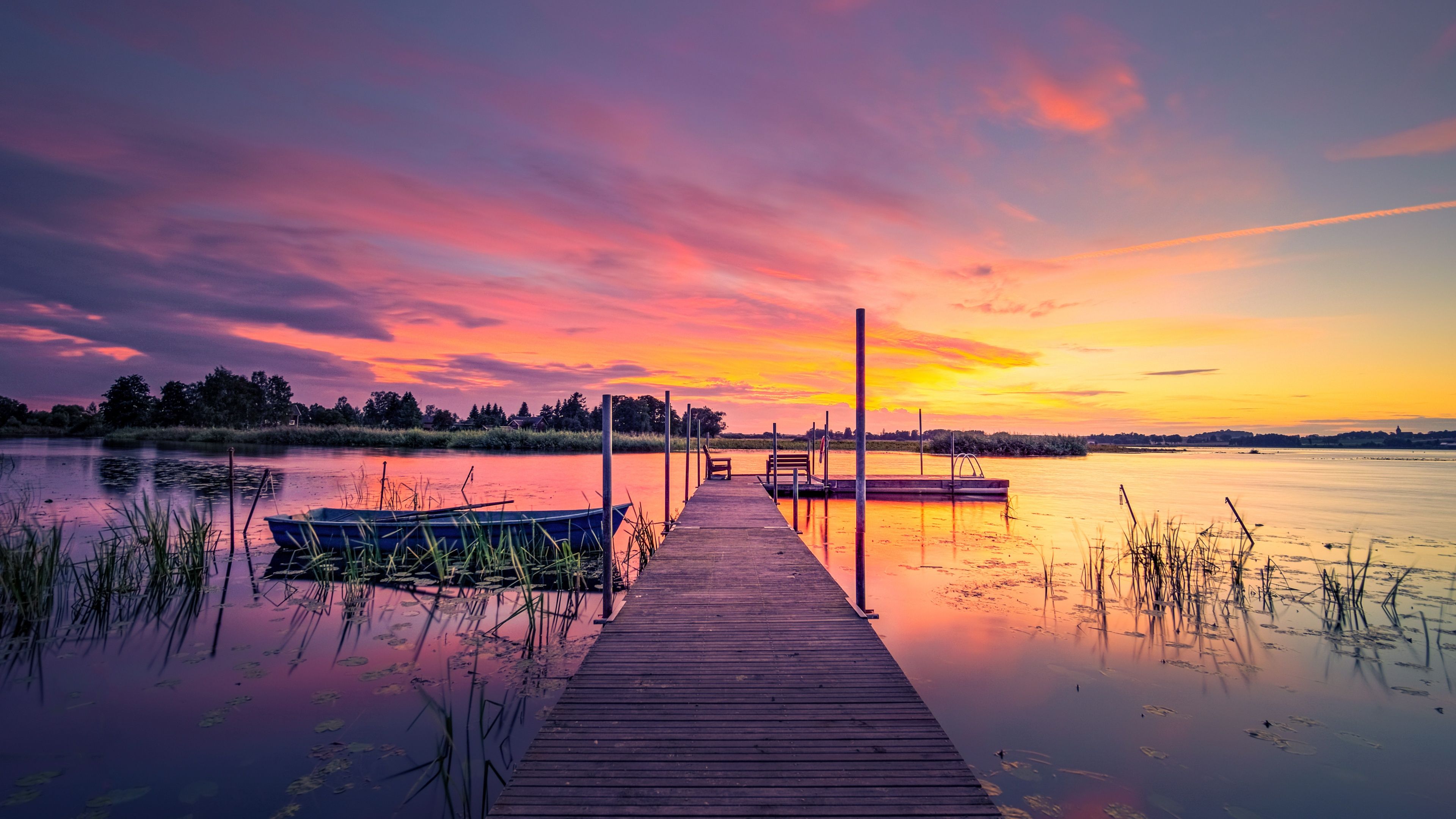 3840x2160 Sunset Wallpaper 4K, Sweden, Lake, Twilight
