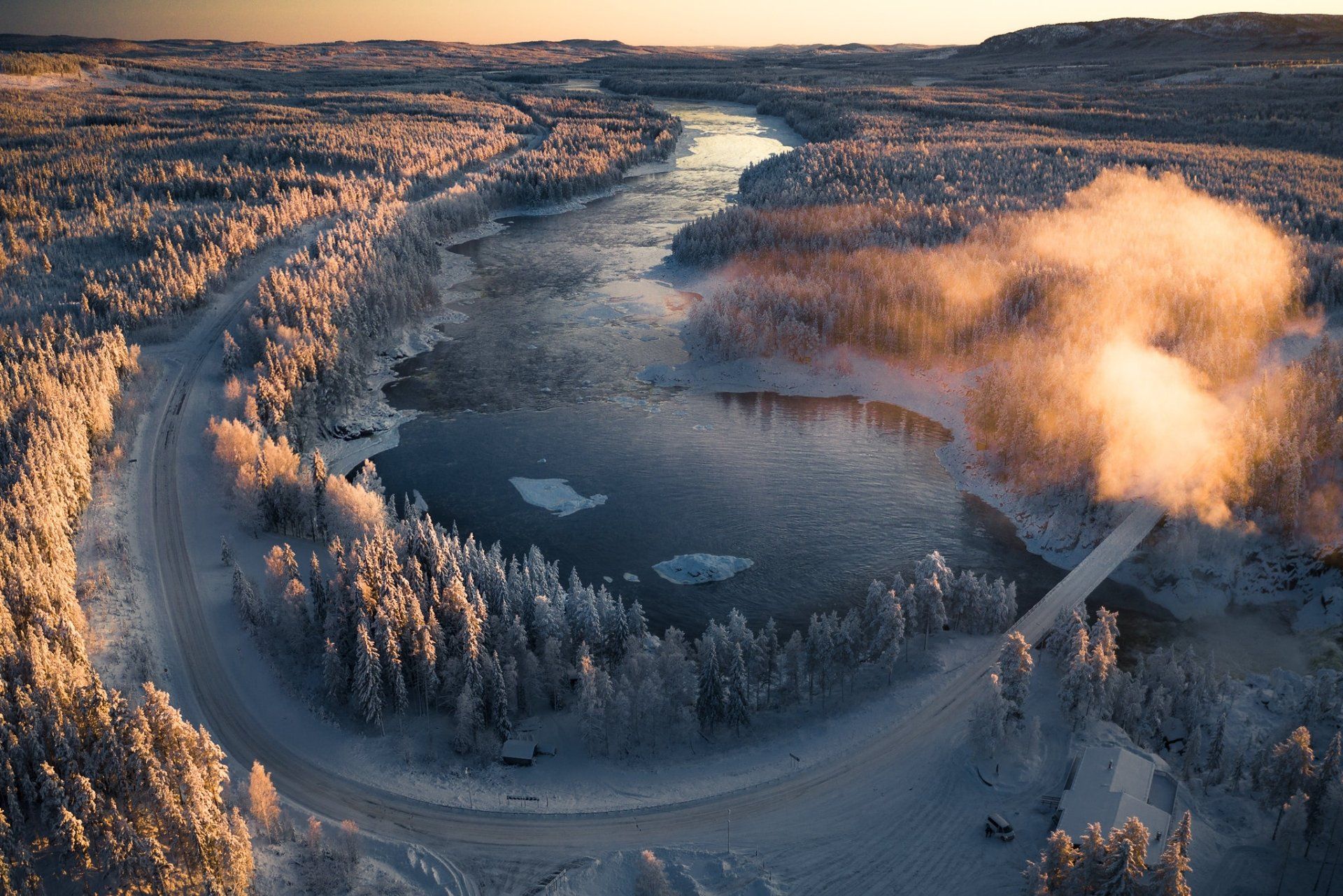 1920x1281 Download Road Nature Sweden River Forest Winter Landscape HD Wallpaperx1366