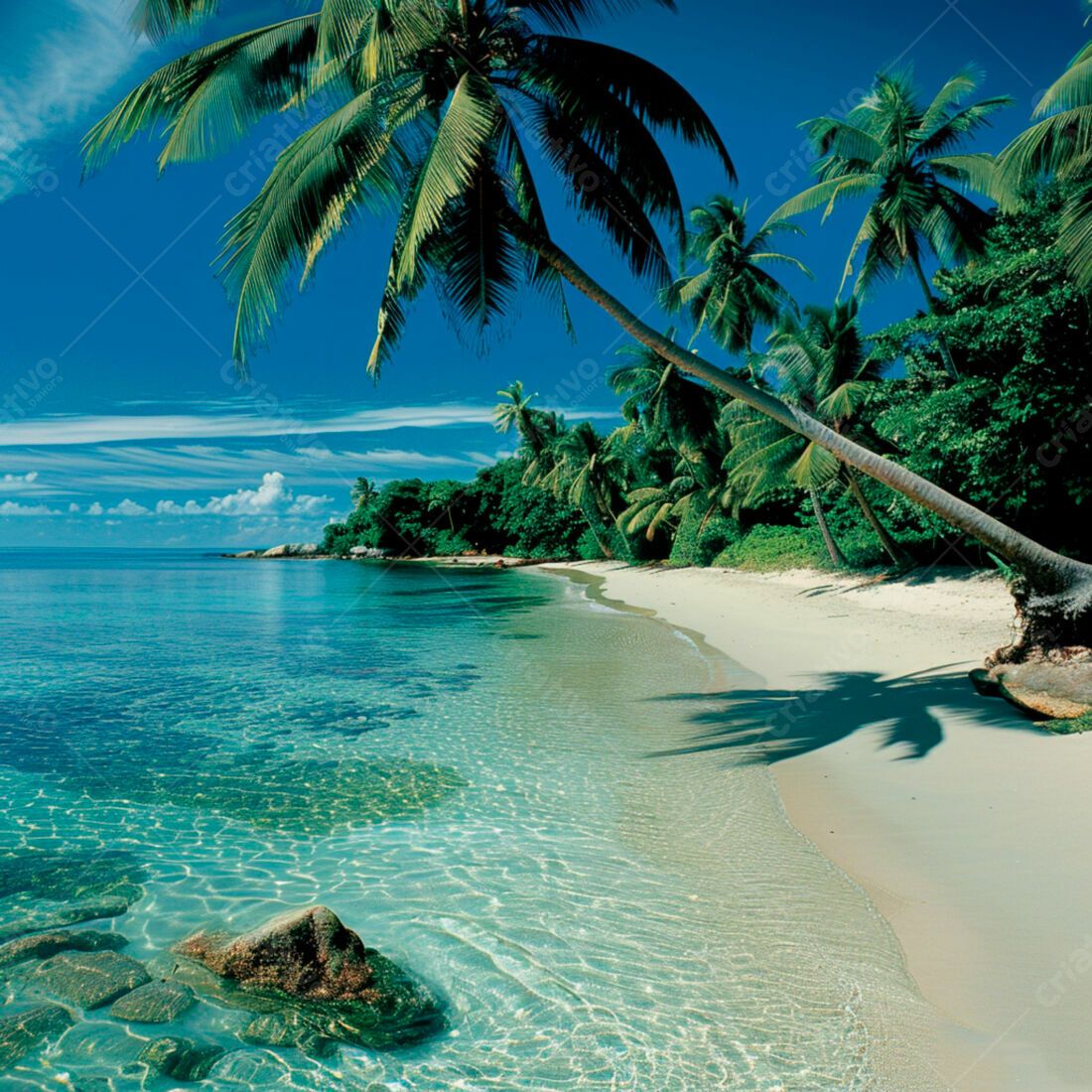 1100x1100 Paradise beach with coconut trees and crystal clear water. Fotos IA Premium [download]