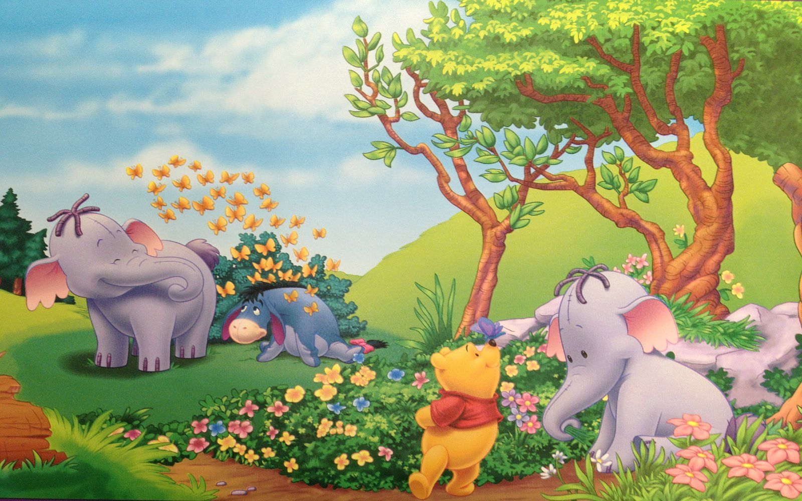1600x1000 Winnie The Pooh Eeyore And Elephant Heffalump Summer Flowers Butterflies Cartoon Wallpaper HD 2880x1800 :