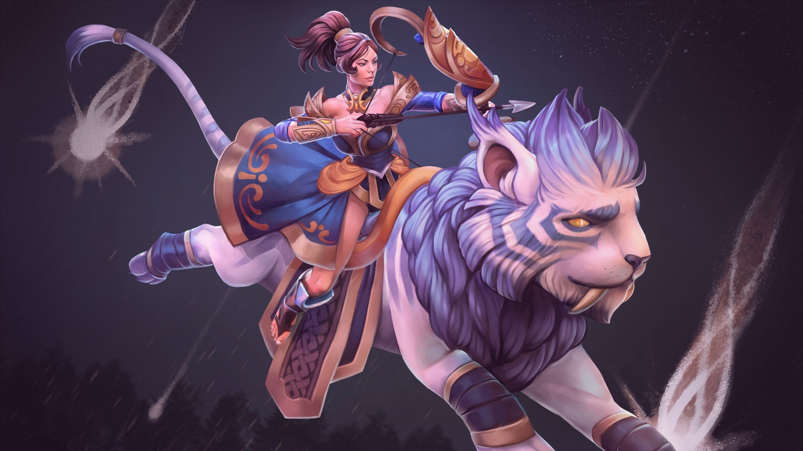 2560x1440 Wallpaper girl, stars, Archer, art, beast, dota Mirana, Princess of the Moon for mobile and desktop, section игры, resolution 2560x1440