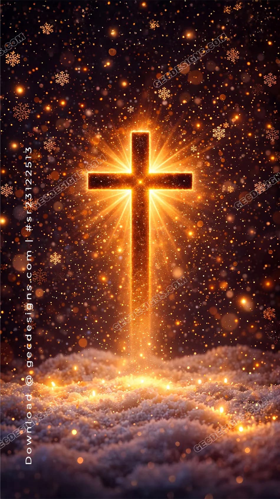 950x1689 Merry Christmas Image with Radiant Golden Cross, Falling Snow, and Divine Festive Glow: Free & Premium Creative Assets