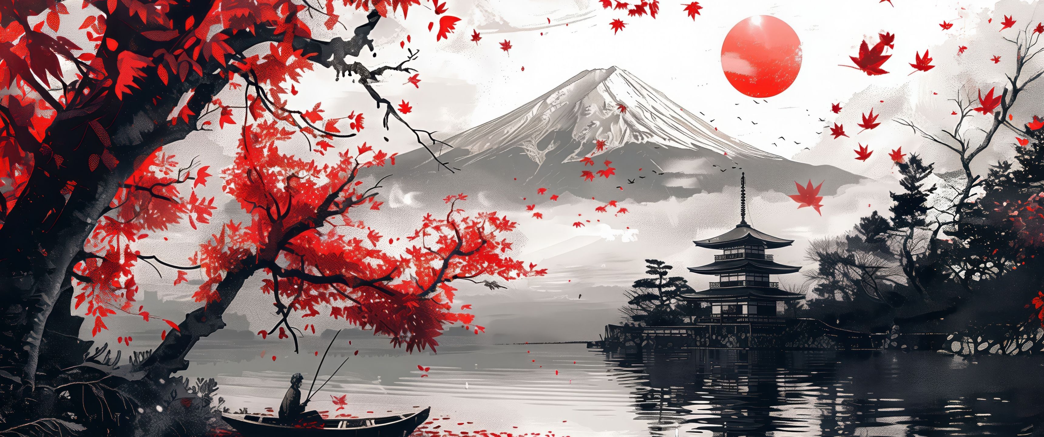 3440x1440 Japan Wallpaper 4K, Artistic, Mount Fuji