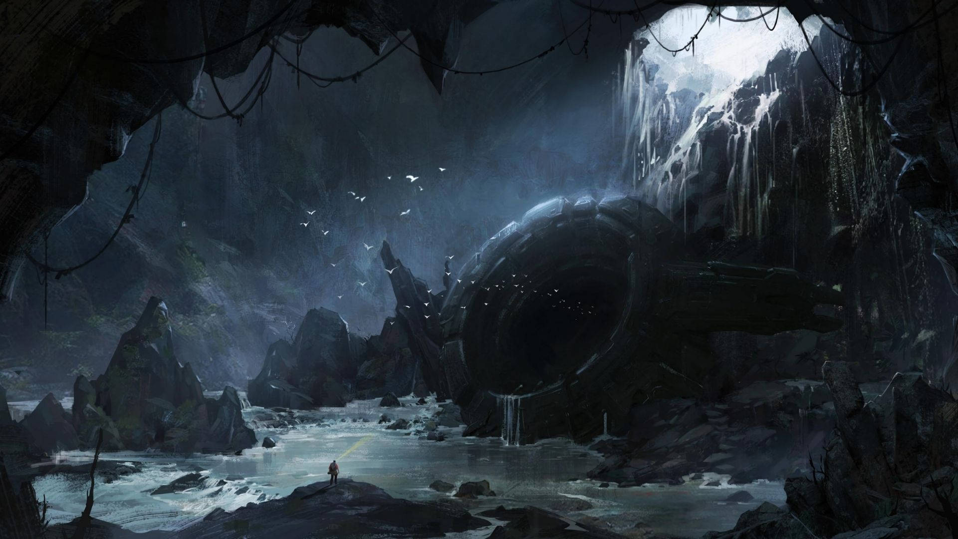 1920x1080 Download Ruined Dark Cave Wallpaper