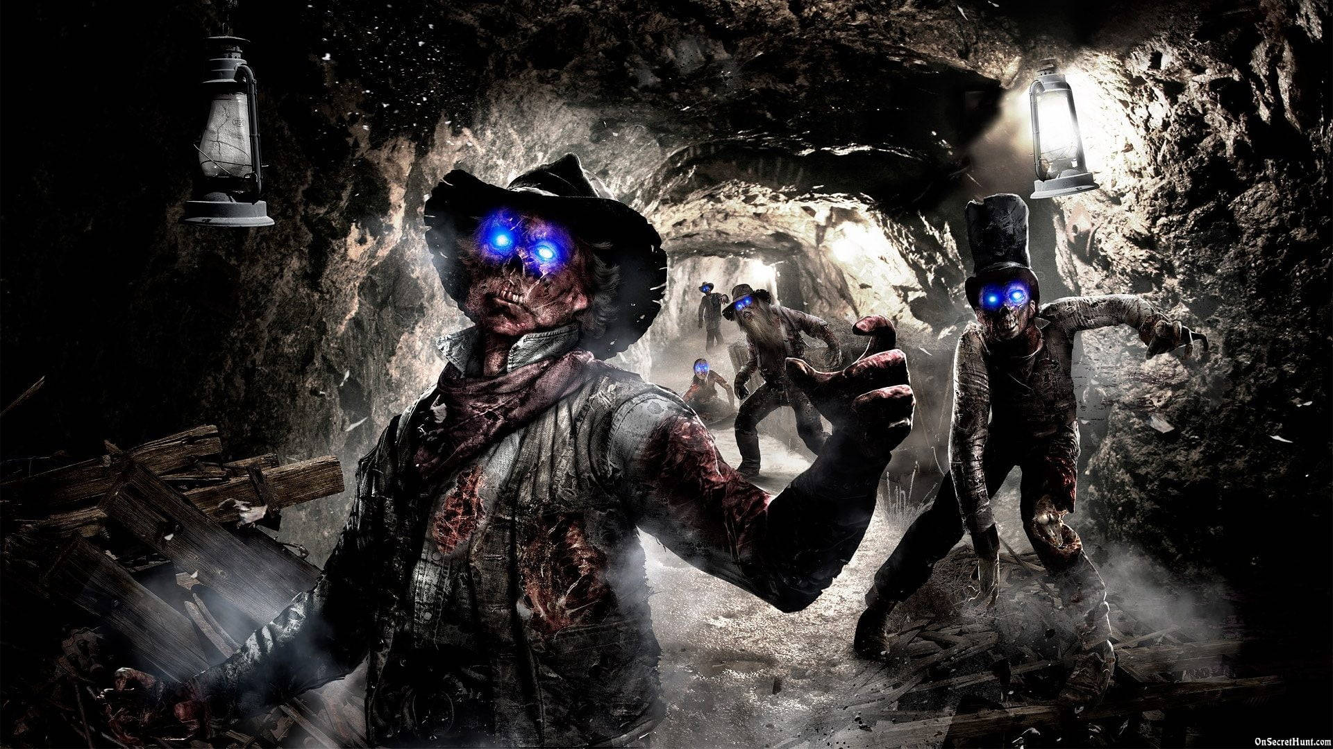 1920x1080 Download Zombies In A Cave With Blue Lights Wallpaper