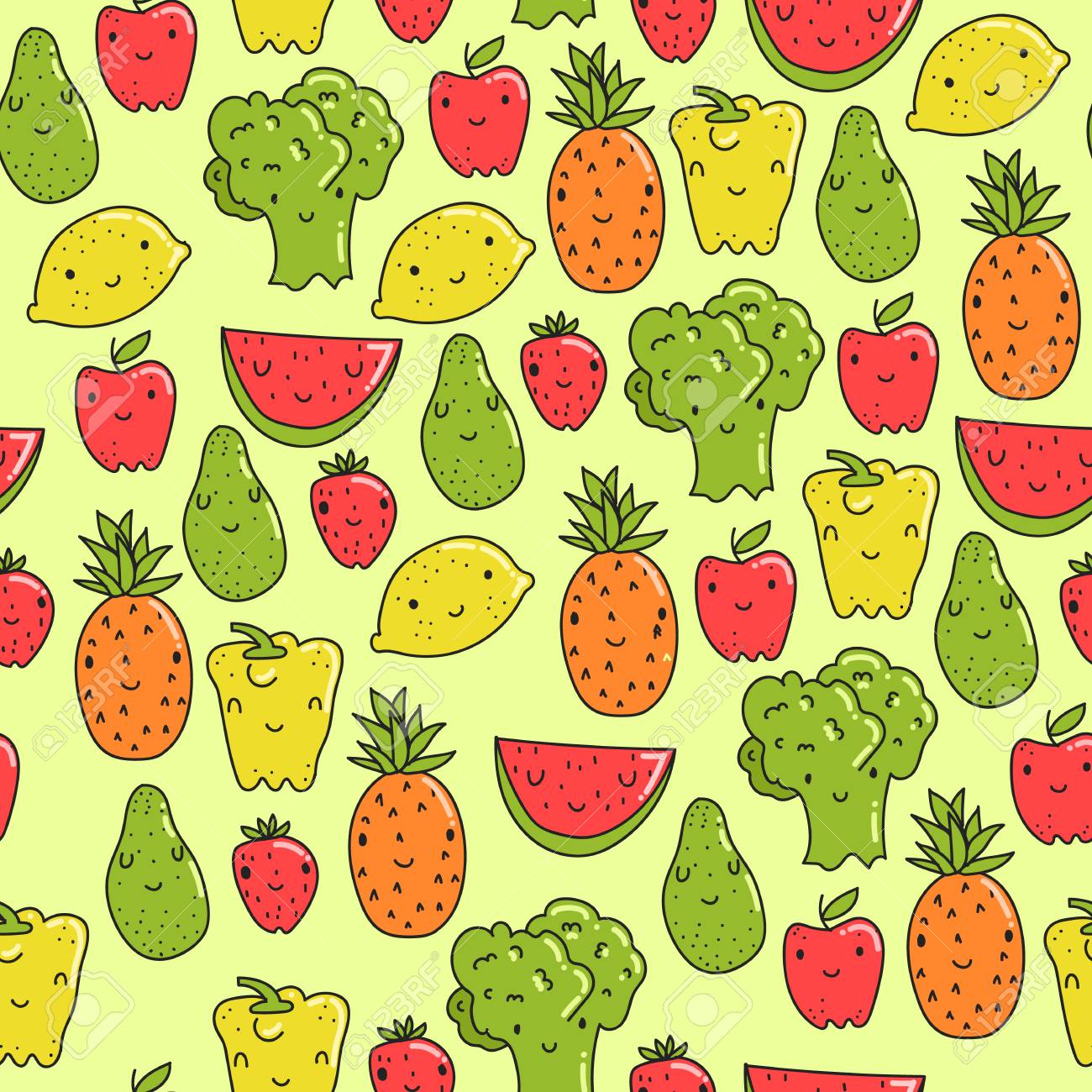 1300x1300 Vector Pattern With Healthy Food Smiling. Colorful Wallpaper, Raw Food On Green Background. Royalty Free SVG, Clipart, Vectors, and Stock Illustration. Image 74293510