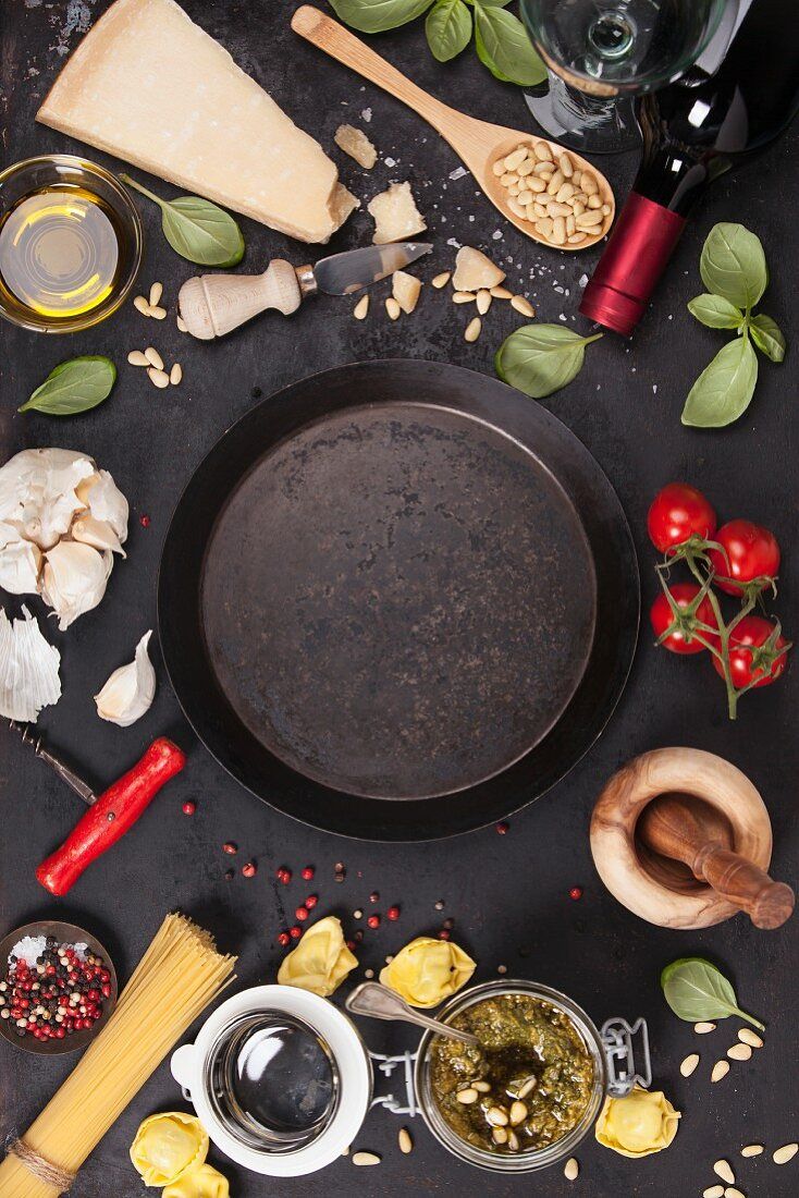 734x1100 italian food background, healthy food