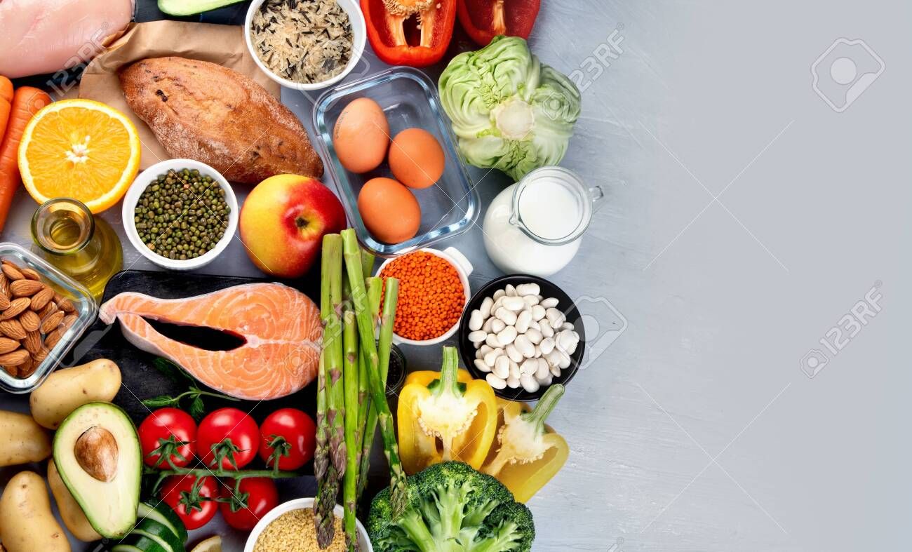 1300x787 Balanced Diet Food Background. Nutrition, Clean Eating Food Concept. Diet Plan With Vitamins And Minerals , Picture and Royalty Free Image. Image 145762359