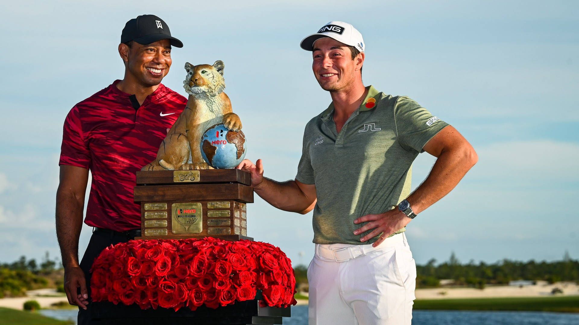1920x1080 Download Viktor Hovland Winning A Tiger Trophy Wallpaper