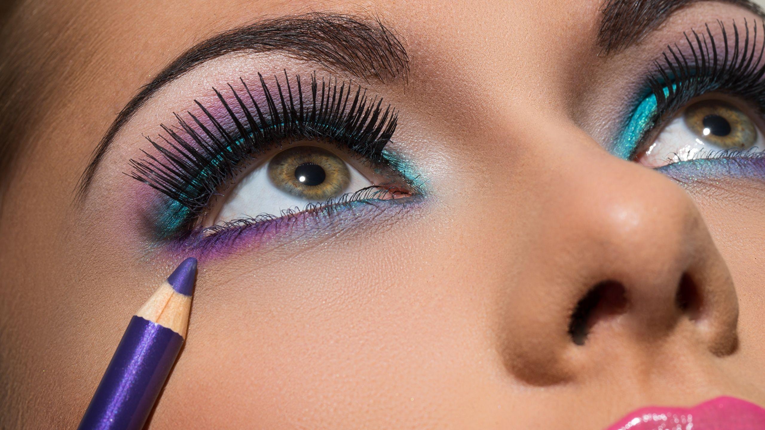 2560x1440 Photo Eyes Pencils Eyelash lash Makeup Beautiful Nose Face 2560x1440
