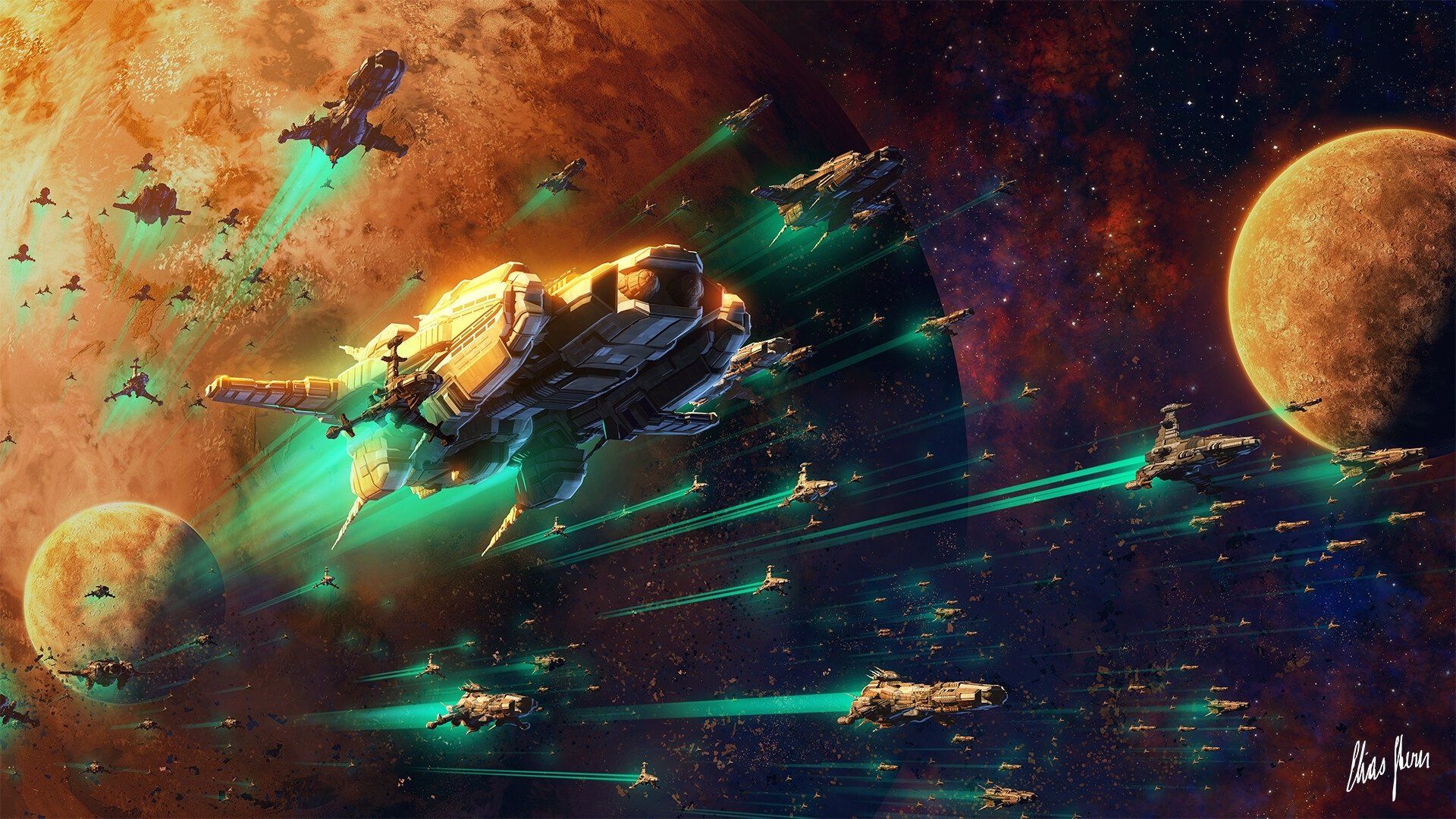 1920x1080 Sci Fi Spaceship Fleet Wallpaper By Elias Sternx1080