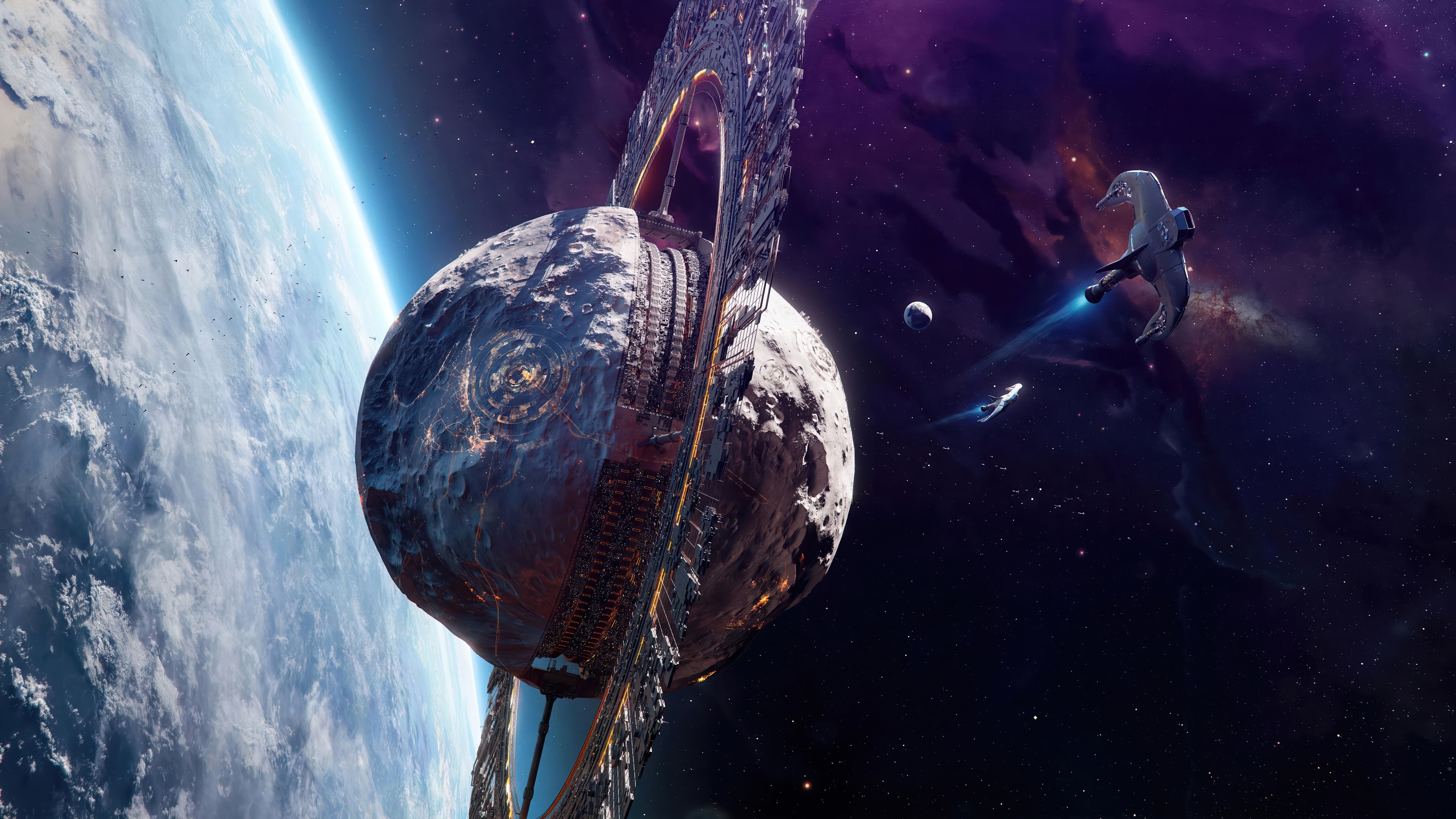 3840x2160 Planet Moon Space Spaceship Wallpaper 4K HD PC c