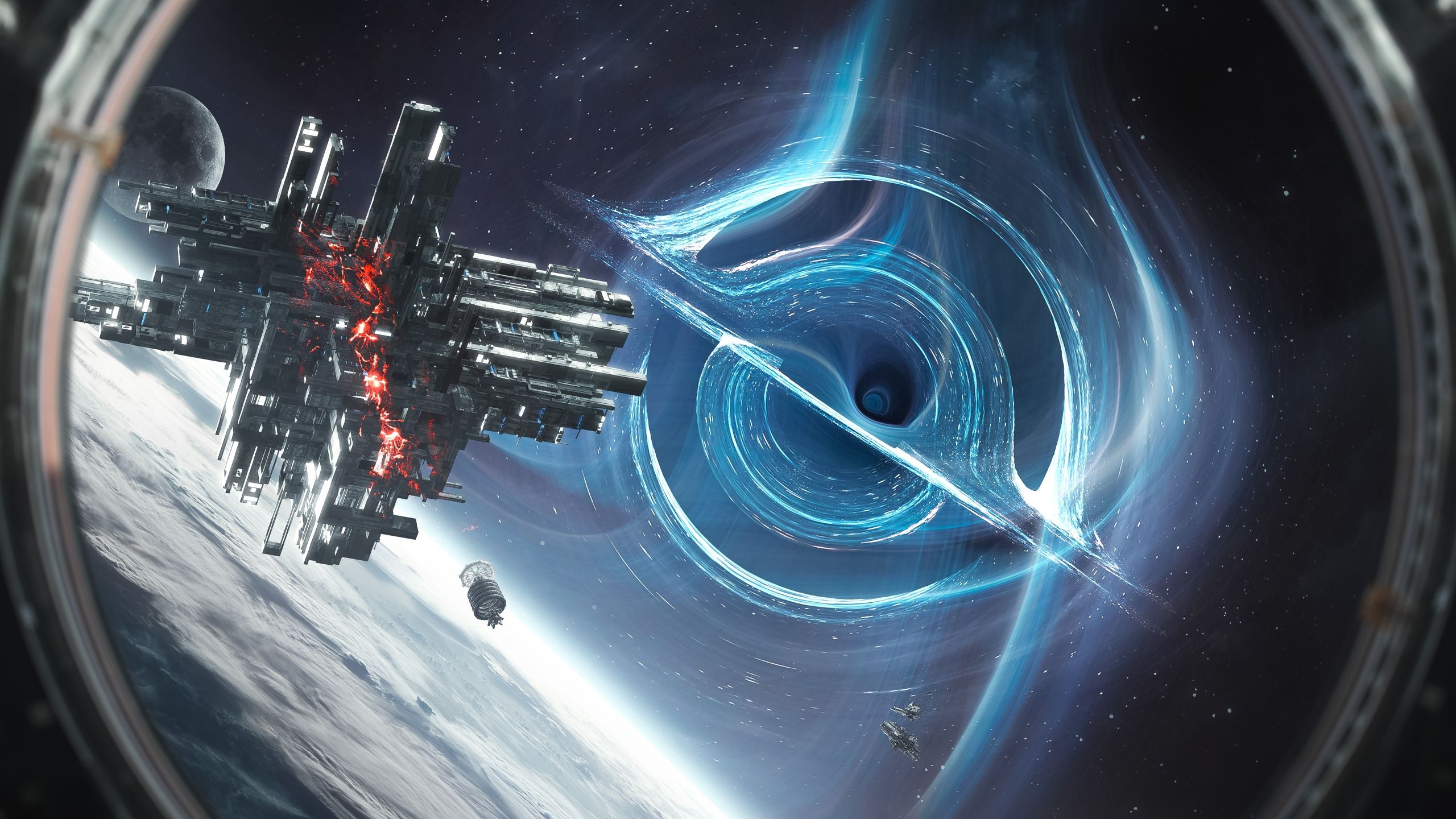 2560x1440 Space station Wallpaper 4K, Black hole, 5K, Futuristic