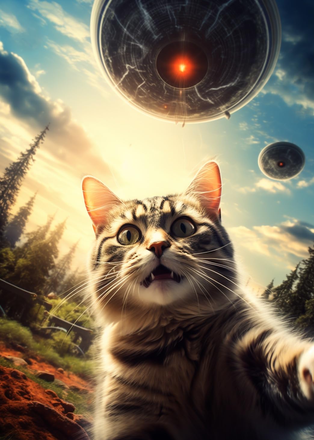 1044x1460 Cat Selfie UFO Alien Spaceship 1000 Piece Jigsaw Puzzle For Adults For Fans Of Felines And Extra Terrestrials (1000 Pieces) : Toys & Games